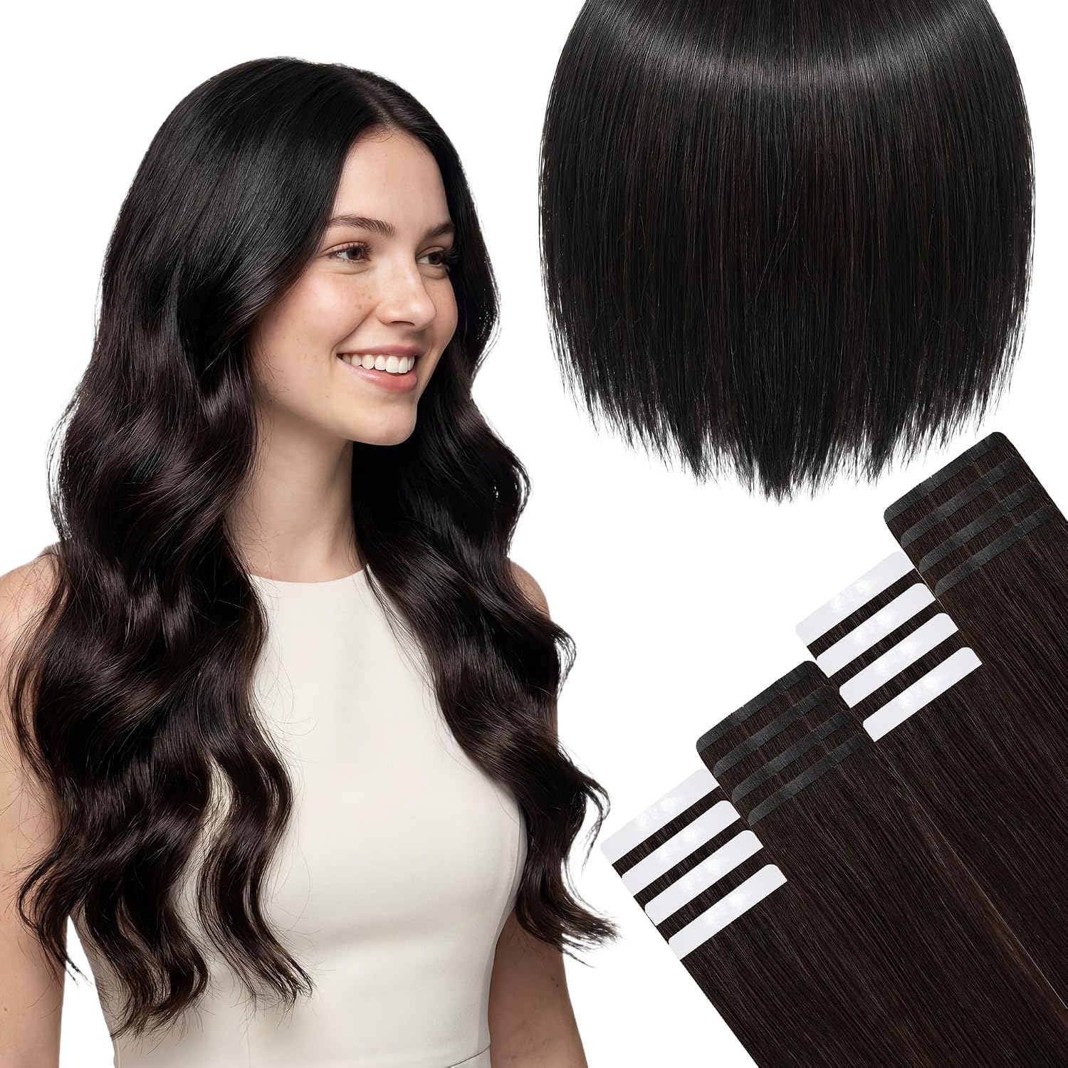 SISIYUYU Invisible Tape-In Hair Extensions Human Hair, 14 Inch, 40g 20pcs, #1B Natural Black, Seamless Skin Weft for Fine Thin Hair - image 1