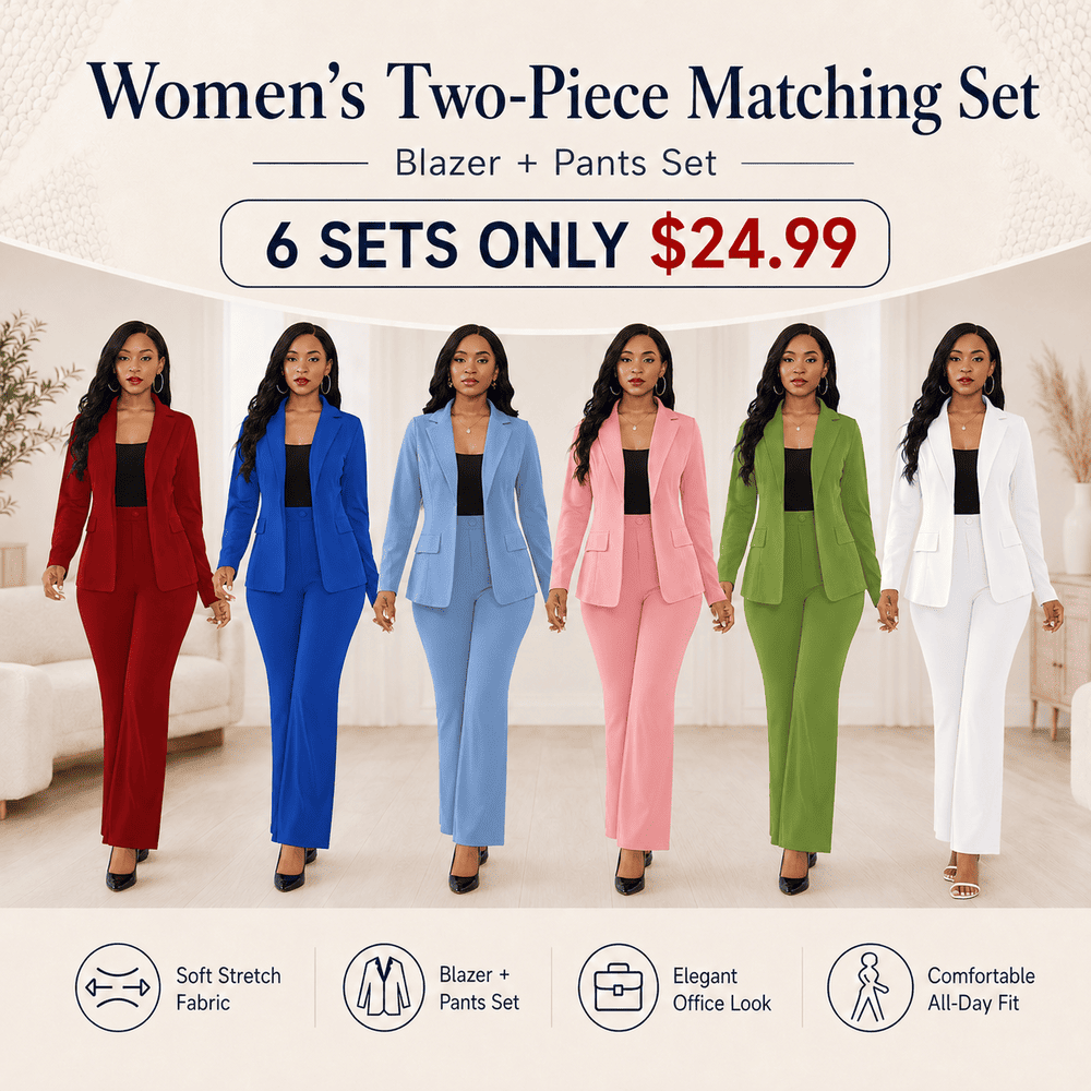 Women's Button Lapel Blazer & Suit Pants Set