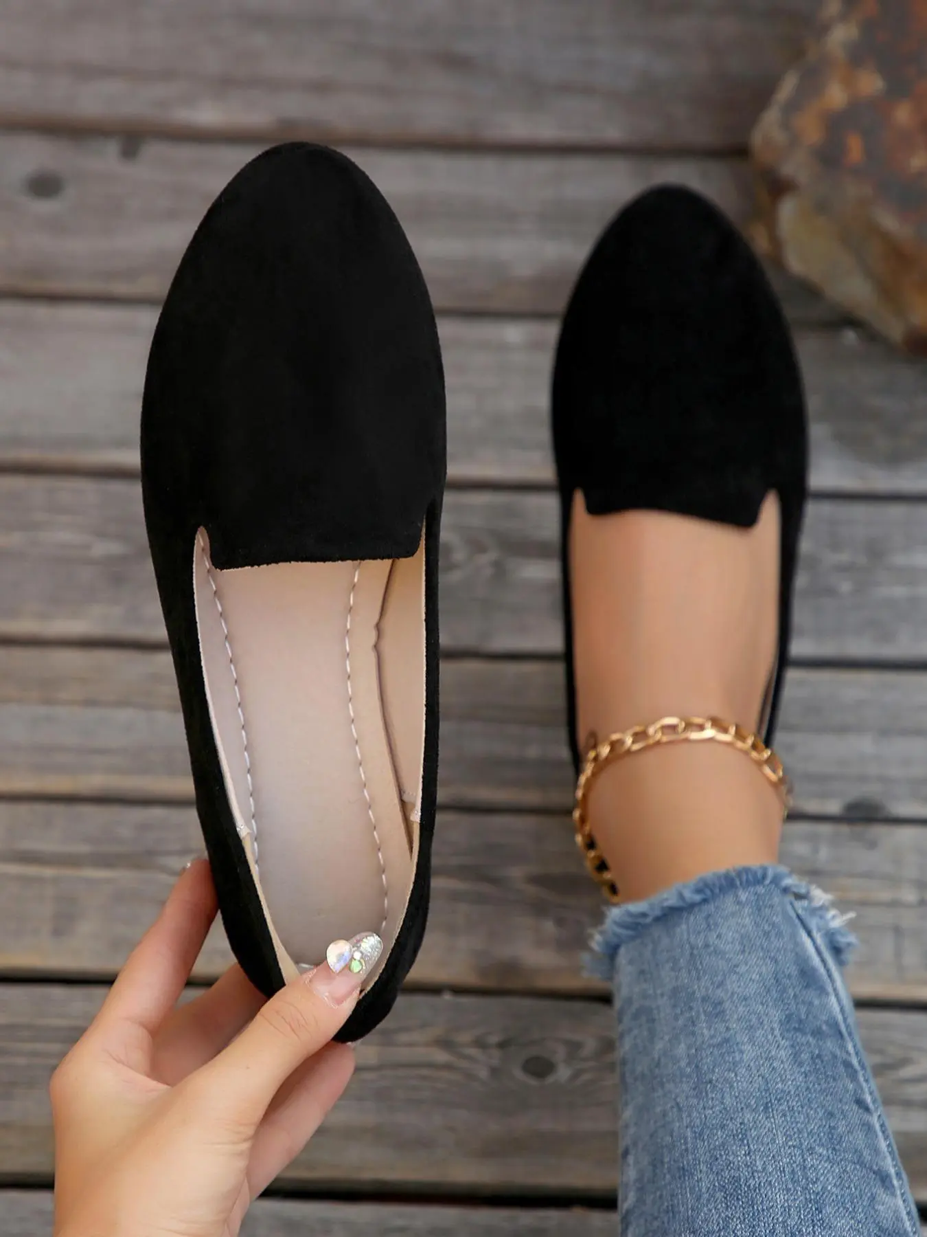 Women's Solid Color Slip-On Flat Shoes for Work