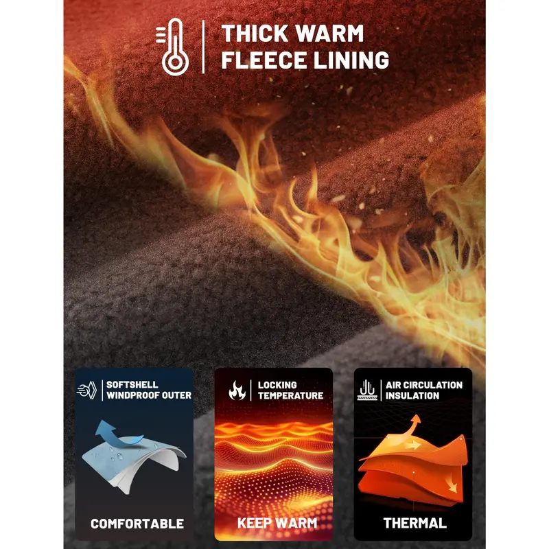 Men's Water-Resistant Fleece-Lined Snow Pants with 4 Zip Pockets & Reinforced Knees