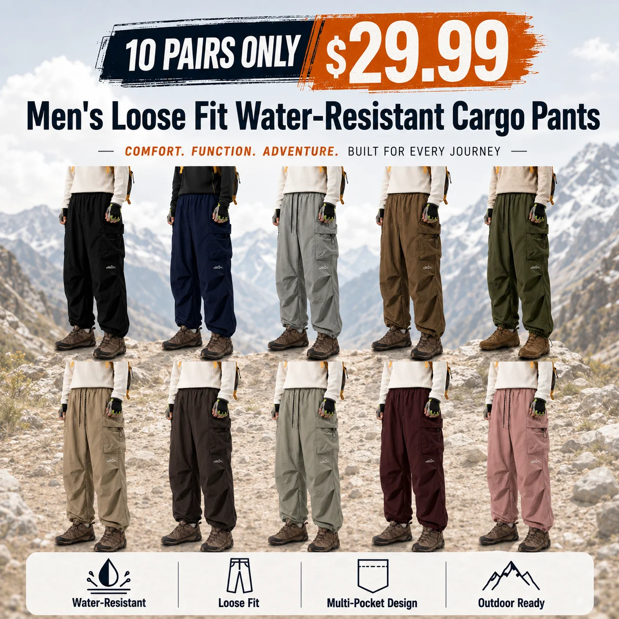 Men's Loose Fit Water-Resistant Cargo Pants