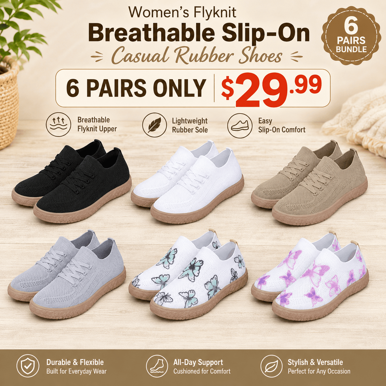 Women's Flyknit Breathable Slip-On Casual Shoes