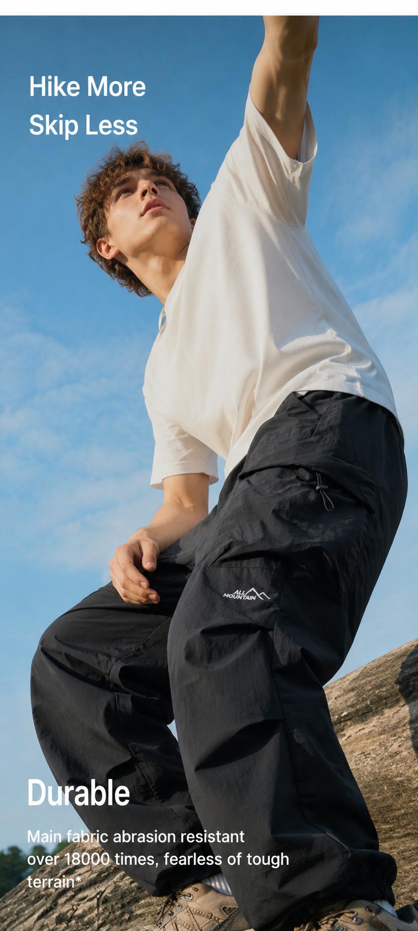 【CREATORS PICK】CAONAT Black Loose-Fit Baggy Cargo Pants for Men, Lightweight Water-Resistant Parachute Trousers with Elastic Waist and Pockets for Gorpcore Streetwear, Fashion Apparel, Mens Clothing, Baggy Pants,  Machine Washable, Baggy Cut, Hip-Hop