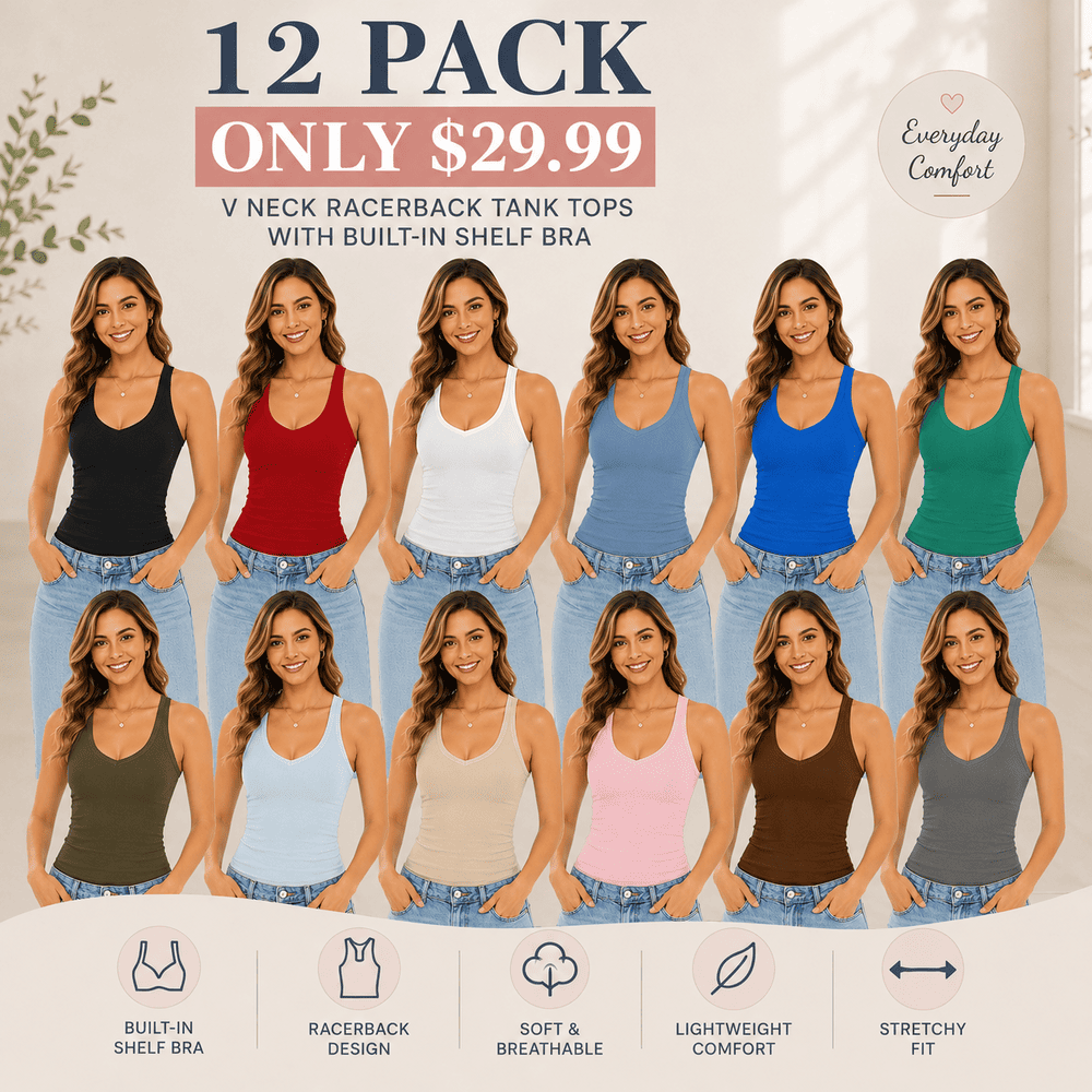 Women’s V-Neck Cotton Tank Top with Built-In Shelf Bra