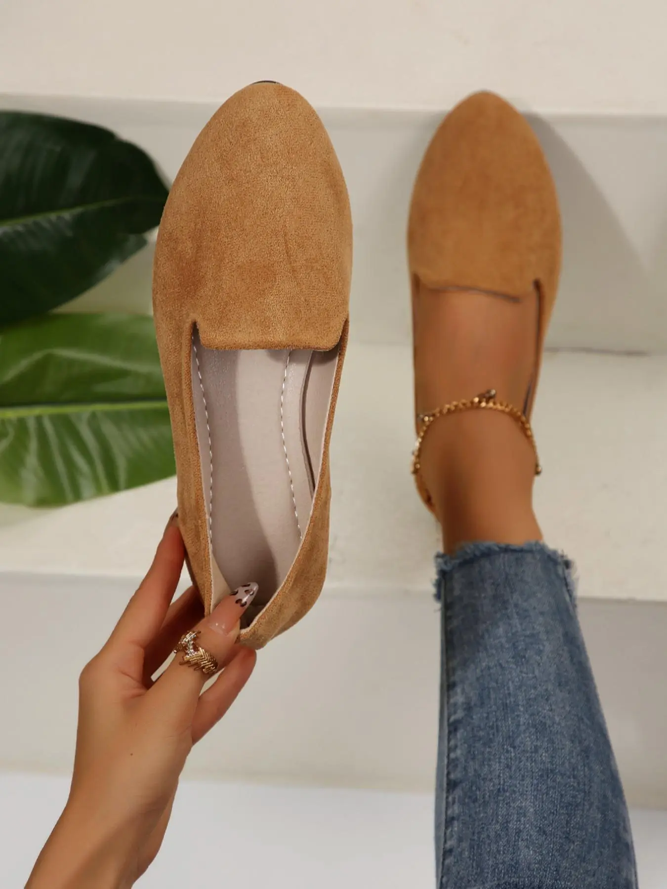 Women's Solid Color Slip-On Flat Shoes for Work