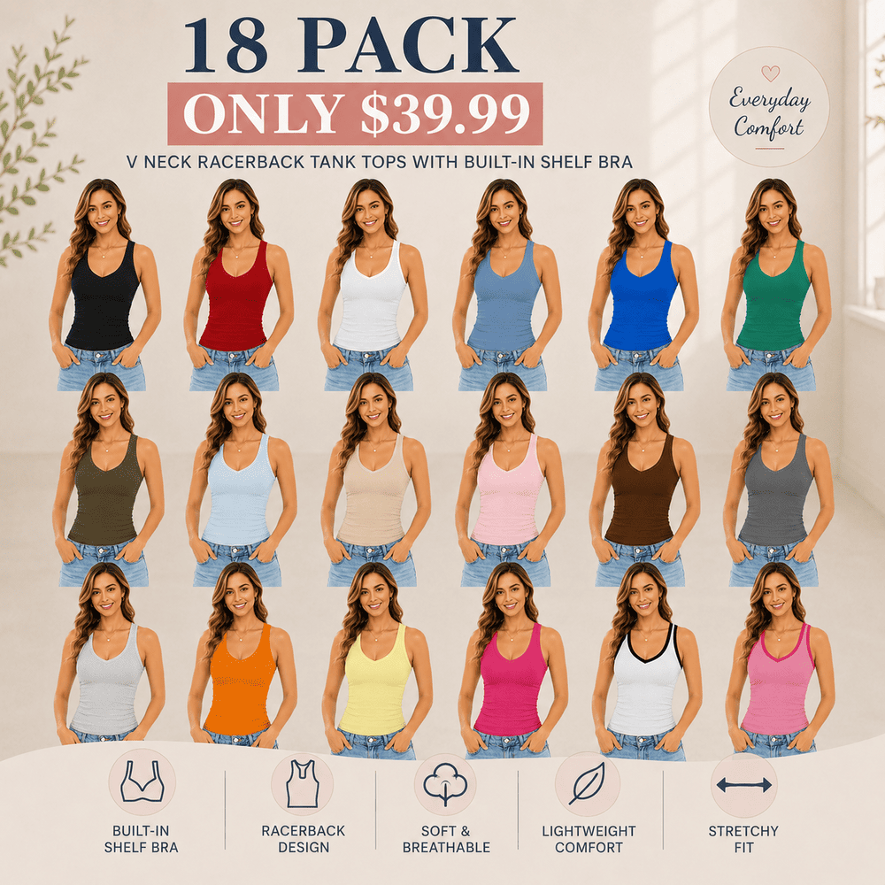 Women’s V-Neck Cotton Tank Top with Built-In Shelf Bra