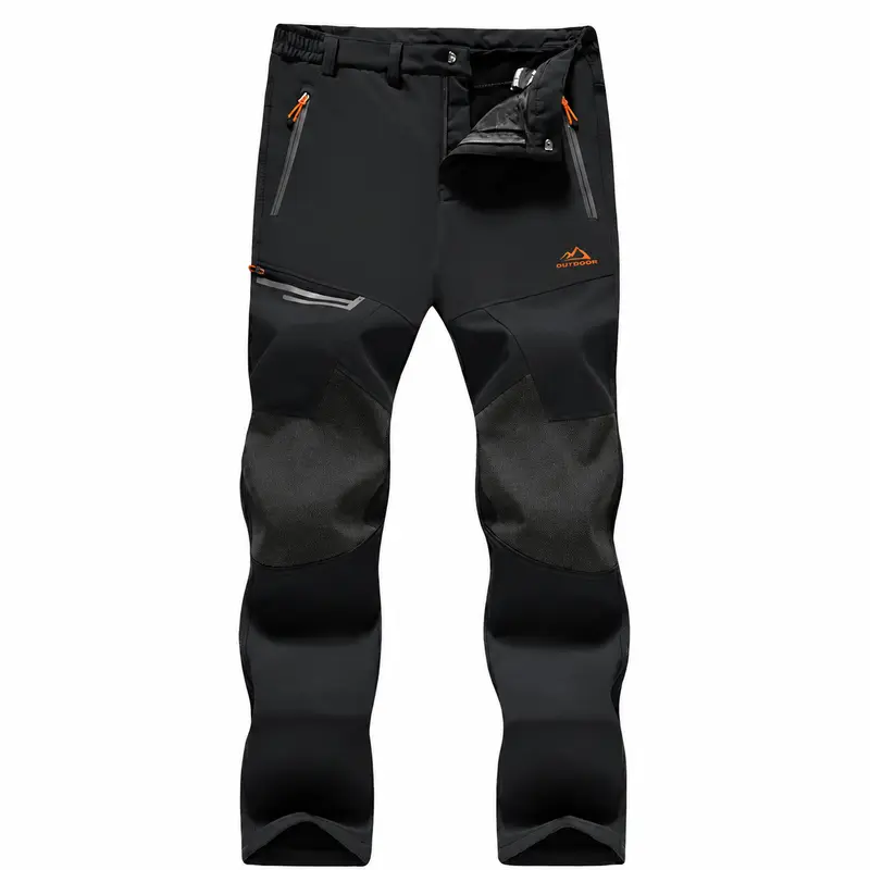 Men's Water-Resistant Fleece-Lined Snow Pants with 4 Zip Pockets & Reinforced Knees