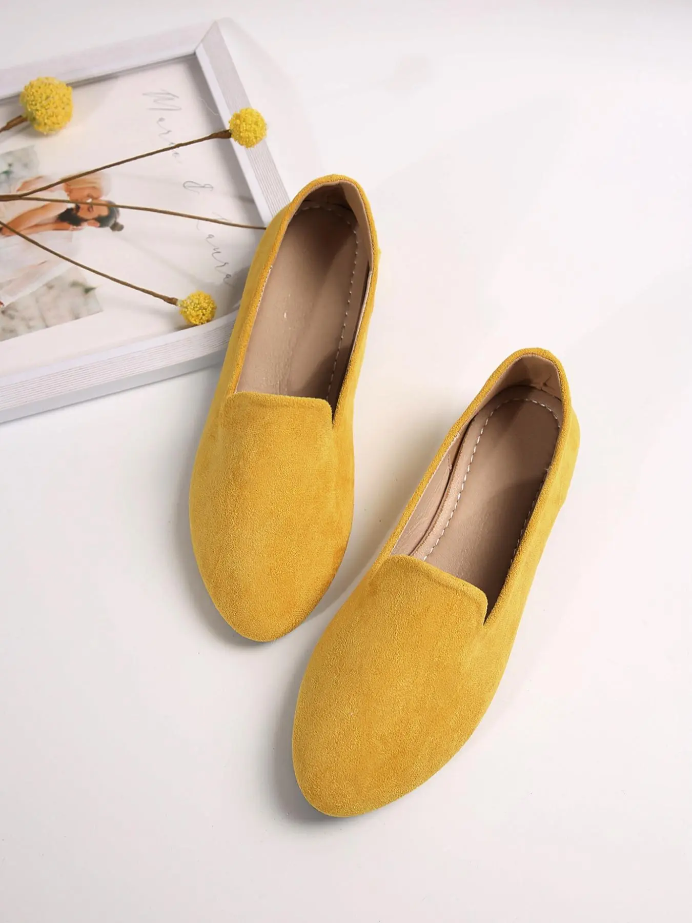 Women's Solid Color Slip-On Flat Shoes for Work
