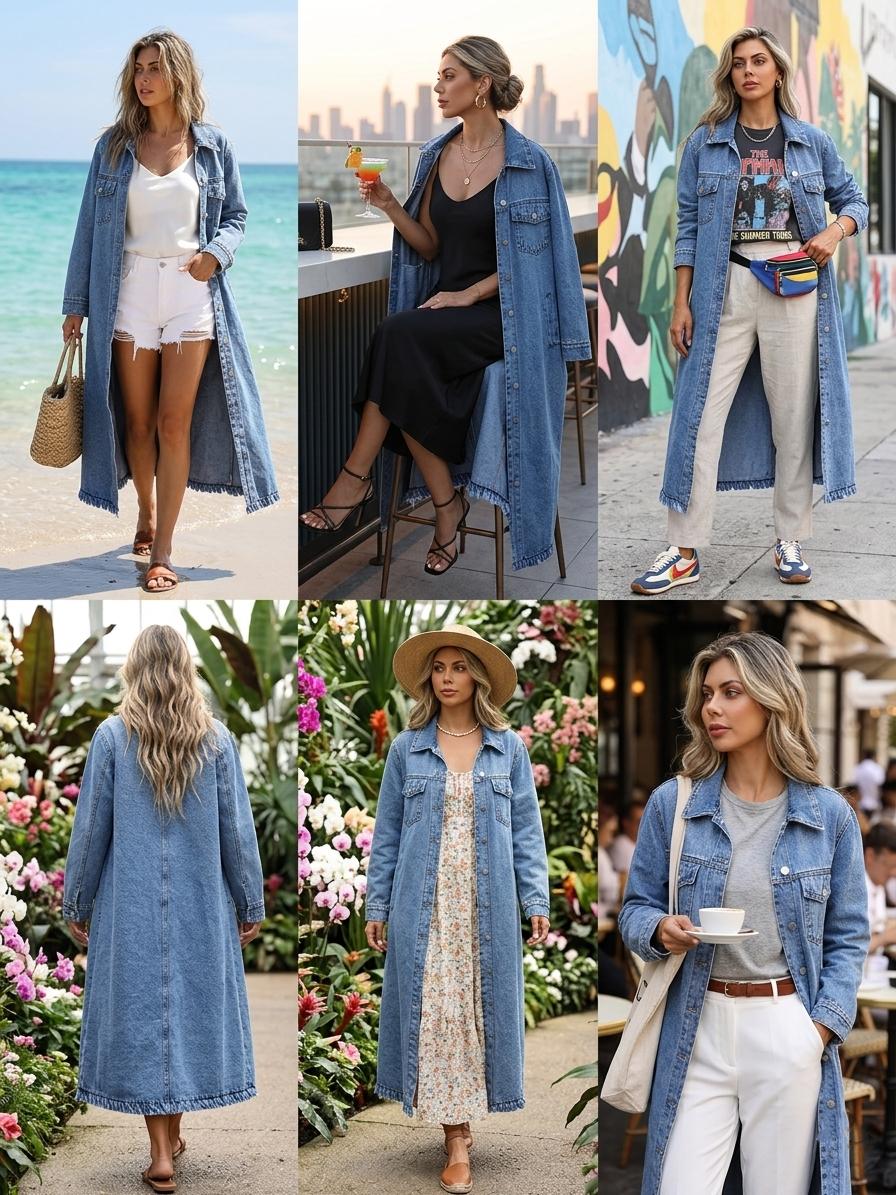 Scacto Women's Classic Longline Denim Trench Coat with Button-Front for Chic Spring and Fall Everyday Style Scacto Women's Classic Longline Denim Trench Coat with Button-Front for Chic Spring and Fall Everyday Style