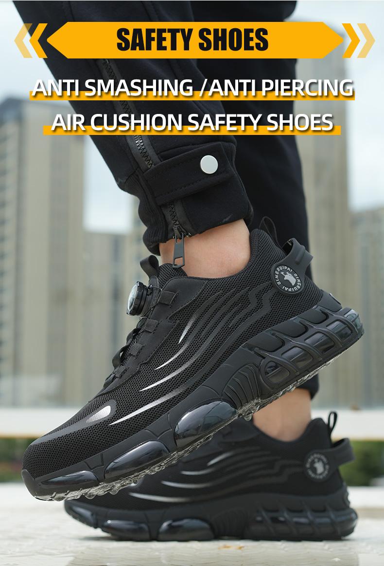 Men's Lace Up Low Top Anti Piercing & Anti Smashing Safety Shoes with Rotating Button, Casual Comfortable Breathable Contrast Mesh Work Shoes, Contrast Mesh Design Anti-slip Shoes for Outdoor Work, Working Shoes