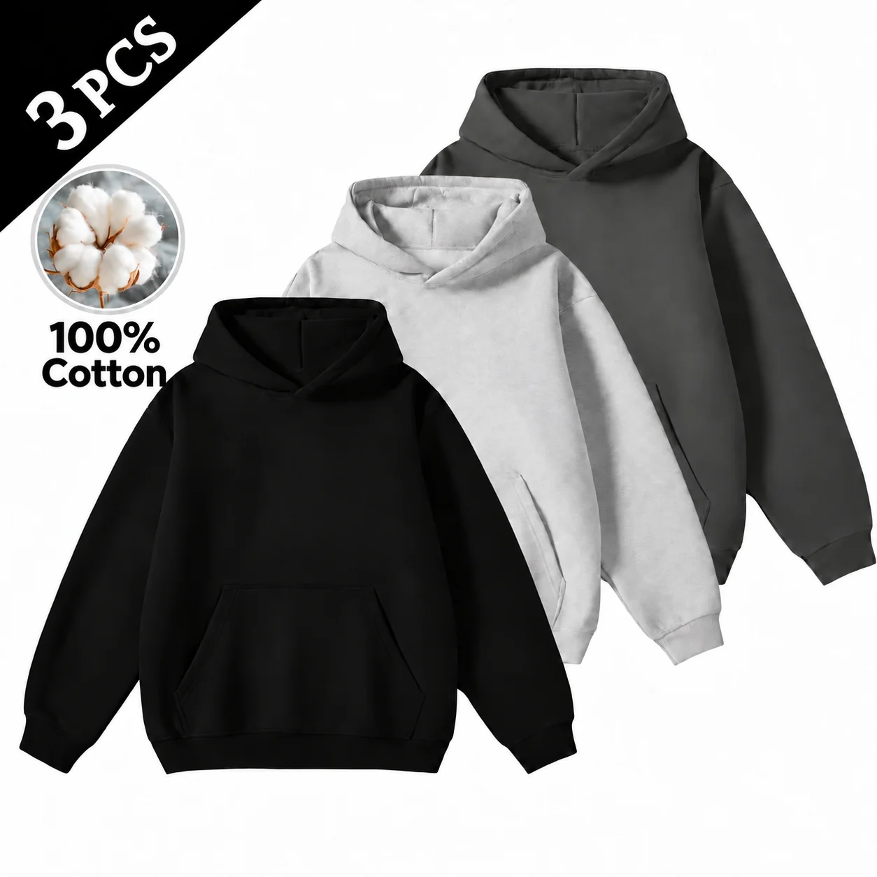 Unisex 100% Cotton Soft Breathable Regular-Fit Long Sleeve Pullover Hoodie