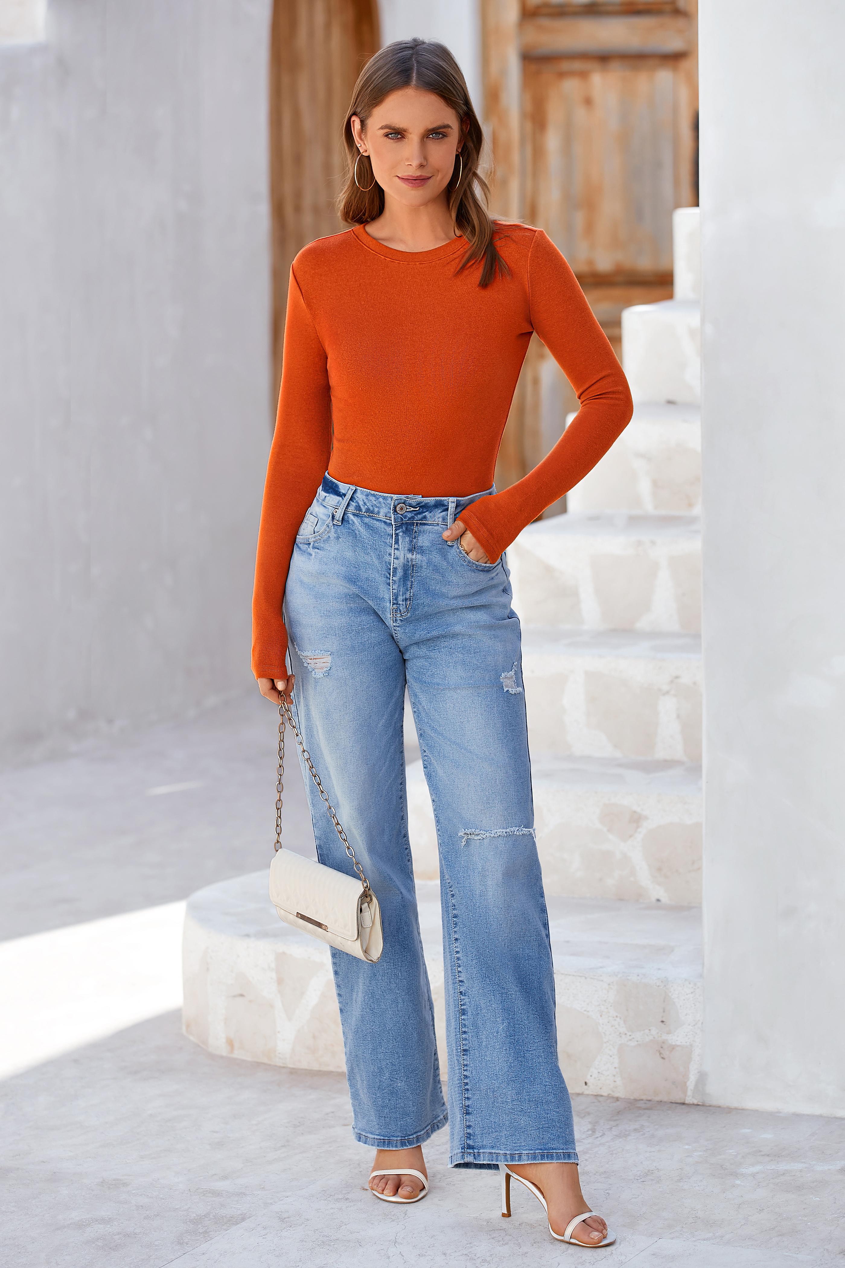 BTFBM Women's Casual Long Sleeve Crew Neck Top - Slim Fit Basic Going-Out Blouse for Summer & Fall #Clearance BTFBM Women's Casual Long Sleeve Crew Neck Top - Slim Fit Basic Going-Out Blouse for Summer & Fall #Clearance