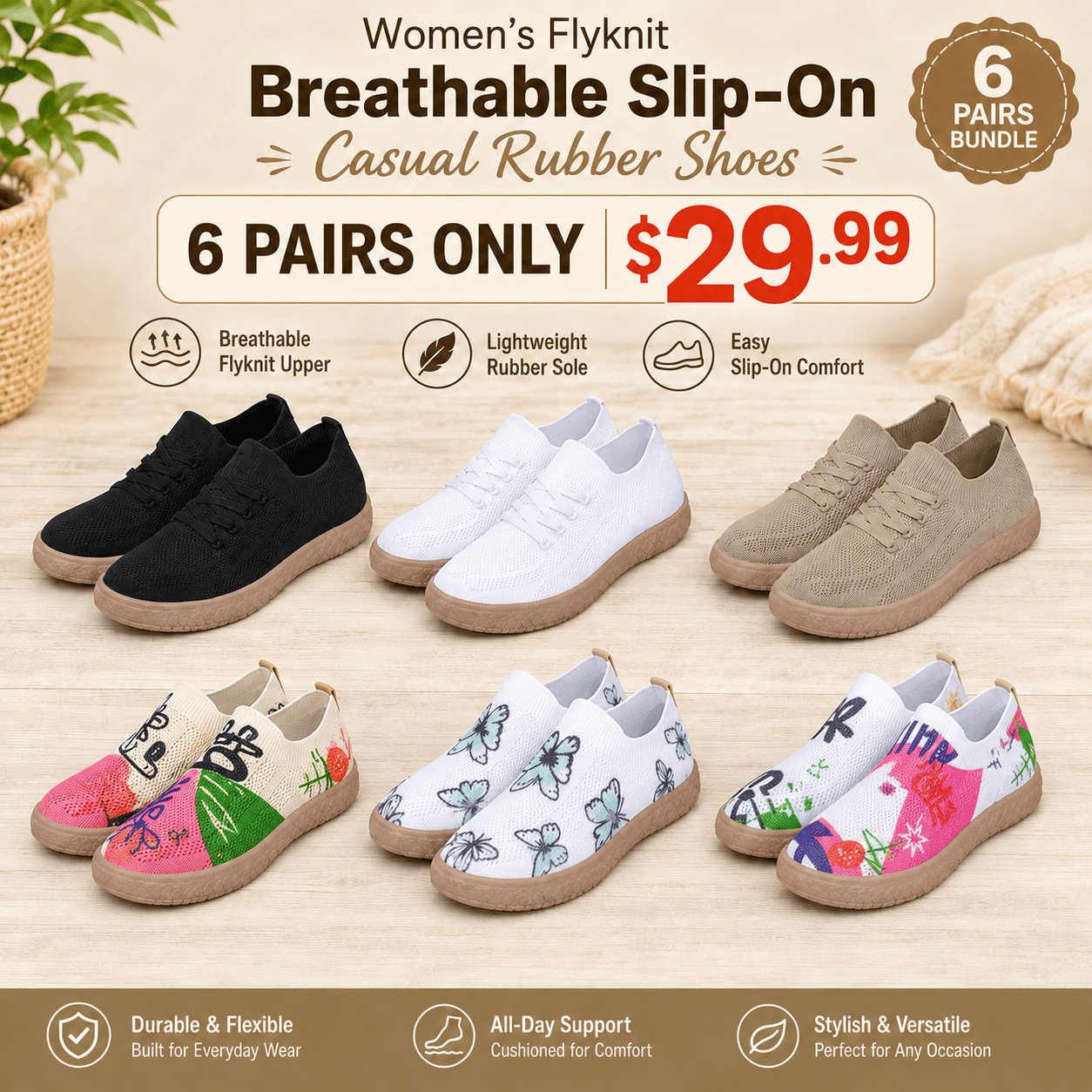 Women's Flyknit Breathable Slip-On Casual Shoes