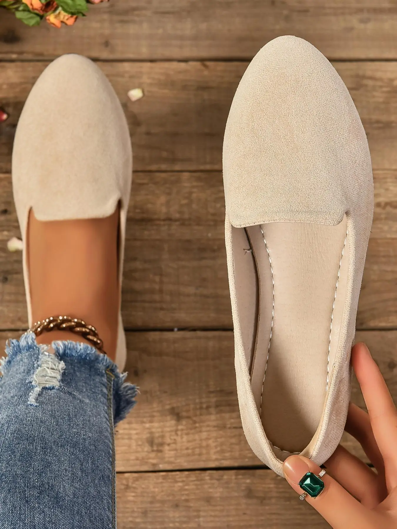 Women's Solid Color Slip-On Flat Shoes for Work