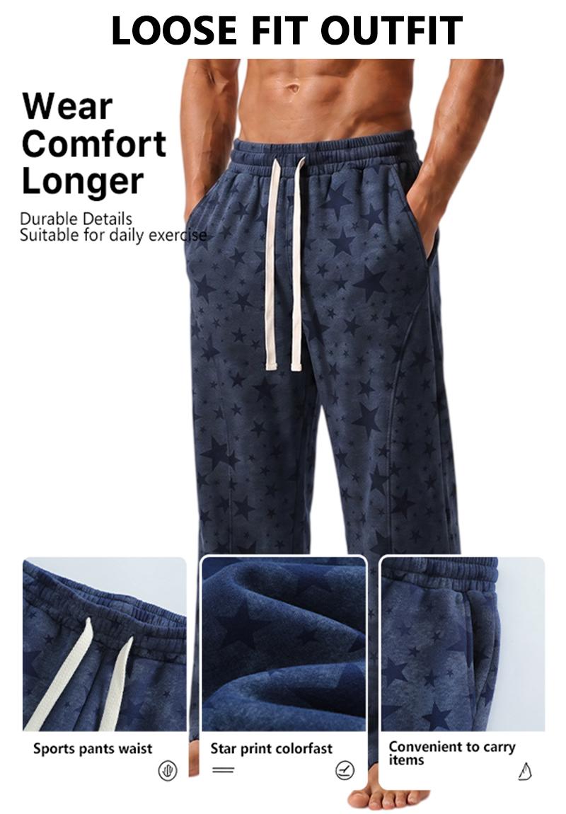 Men's All-Over Star Print Baggy Sweatpants - Loose-Fit Fluid Drape Streetwear Trousers, Machine Washable Male Clothing Sweats for Daily Street Outfits Men's All-Over Star Print Baggy Sweatpants - Loose-Fit Fluid Drape Streetwear Trousers, Machine Washable Male Clothing Sweats for Daily Street Outfits