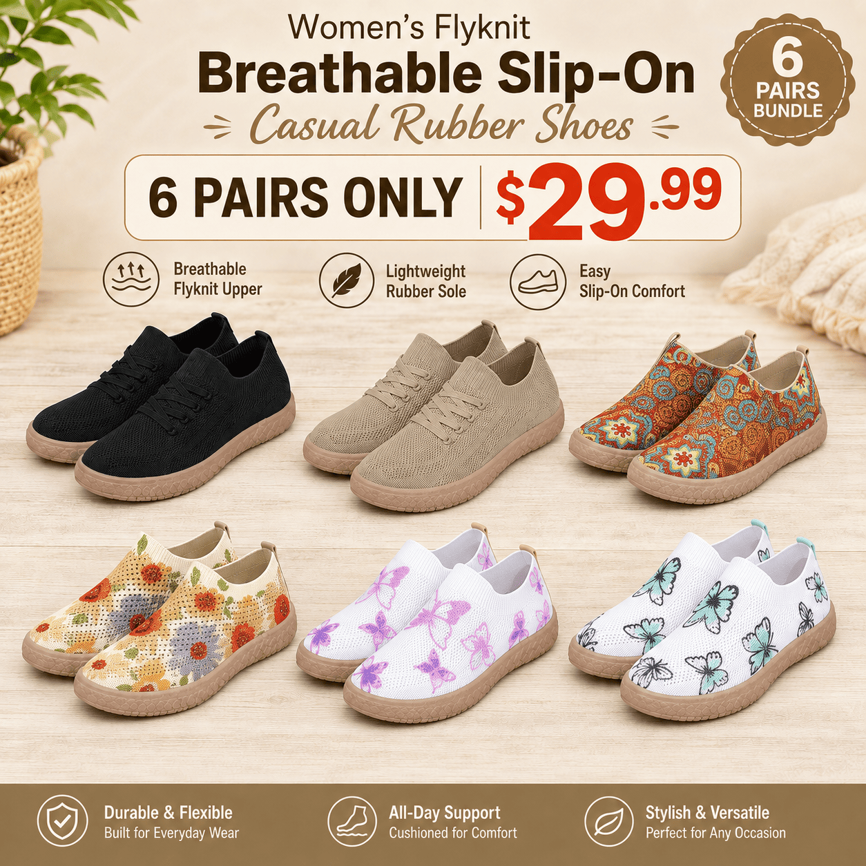 Women's Flyknit Breathable Slip-On Casual Shoes