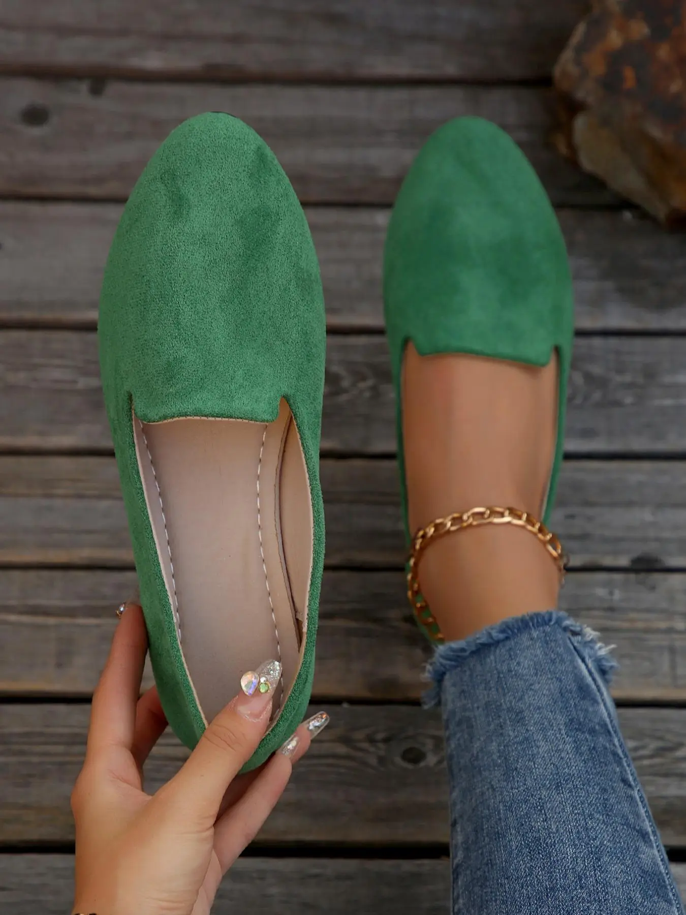 Women's Solid Color Slip-On Flat Shoes for Work