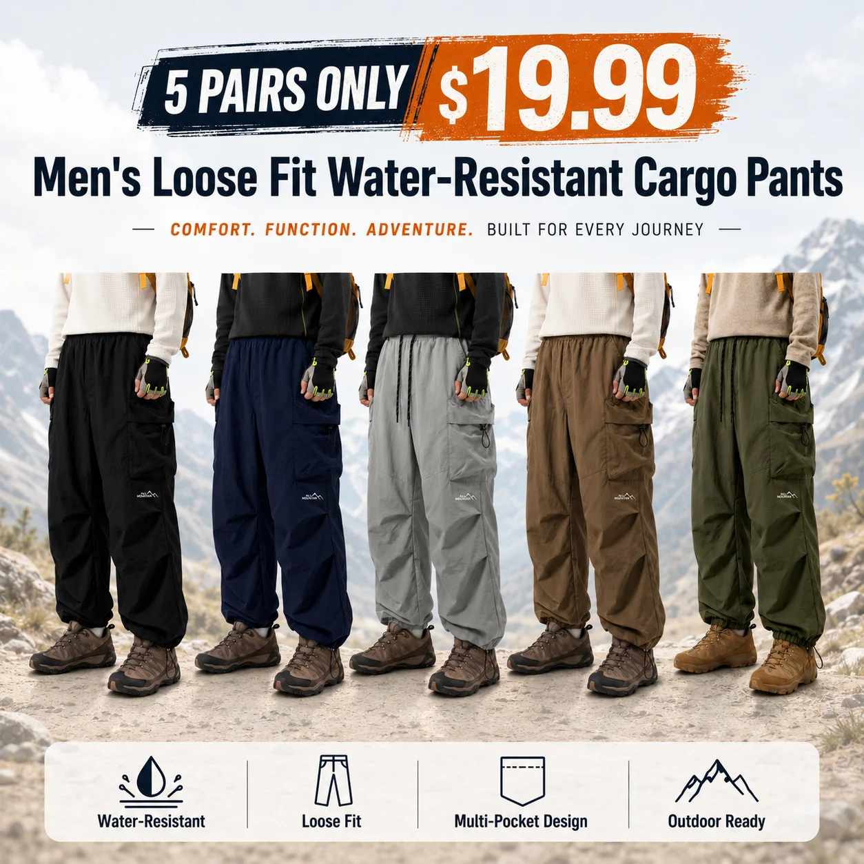 Men's Loose Fit Water-Resistant Cargo Pants