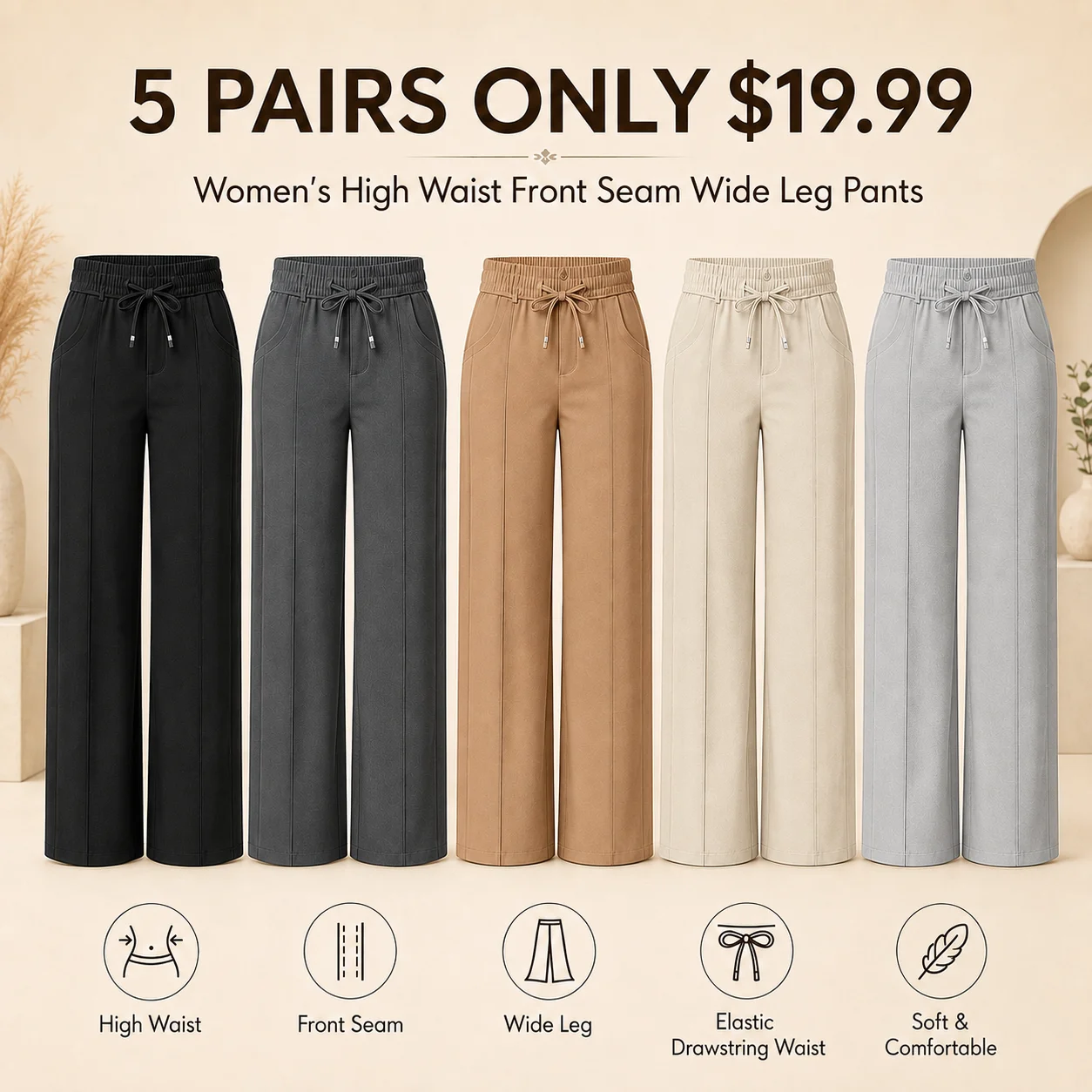 Women's High Waist Front Seam Wide Leg Pants