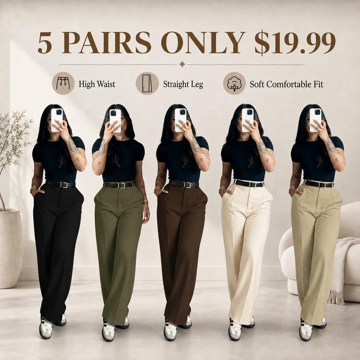 Women's High Waist Straight Leg Suit Pants
