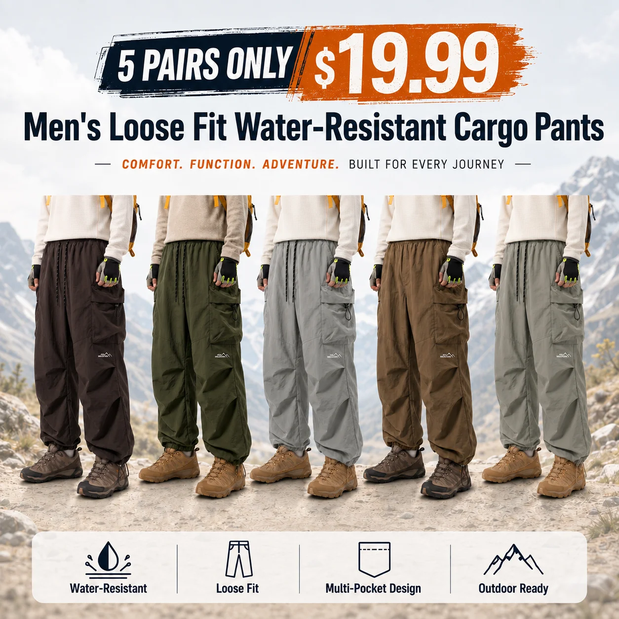 Men's Loose Fit Water-Resistant Cargo Pants