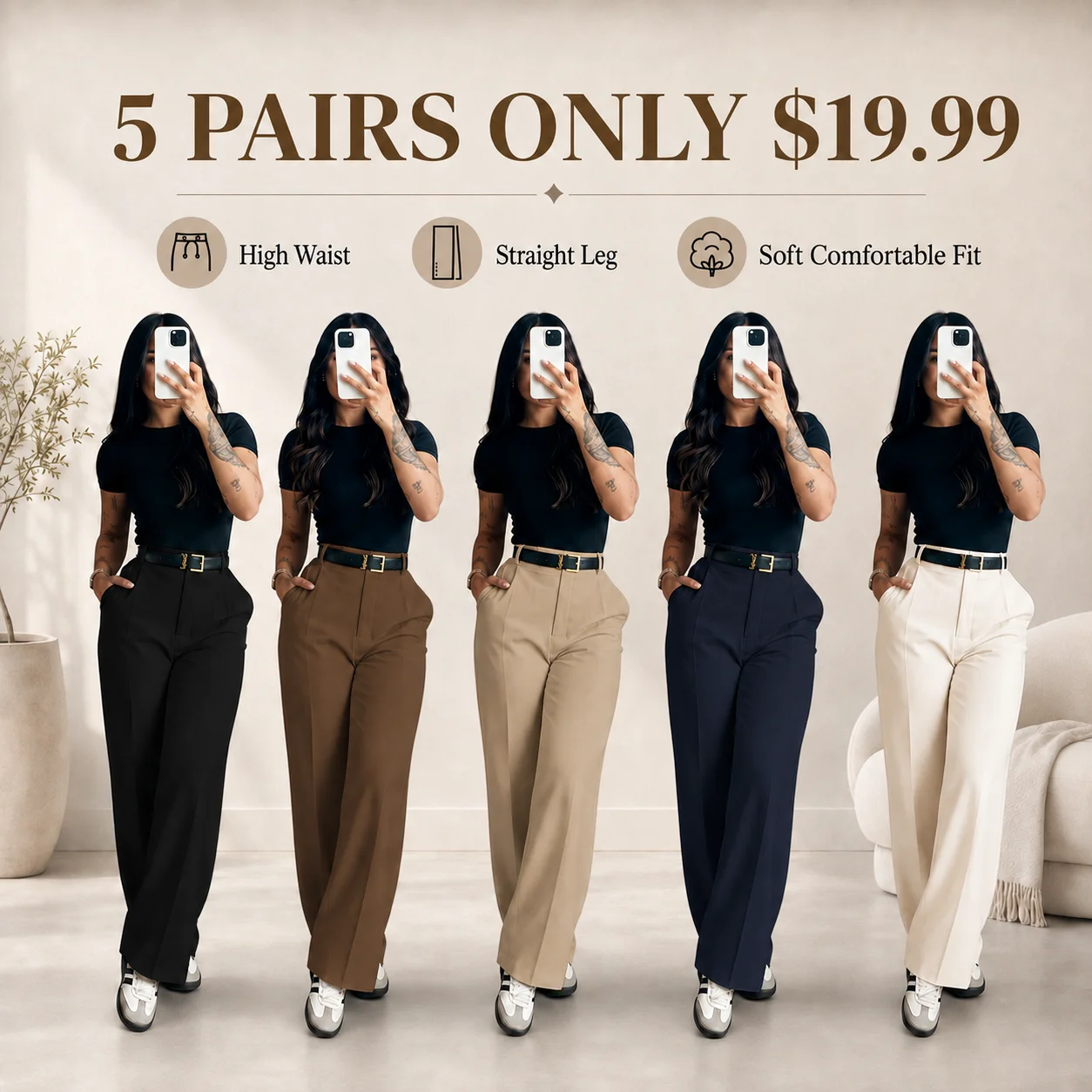 Women's High Waist Straight Leg Suit Pants