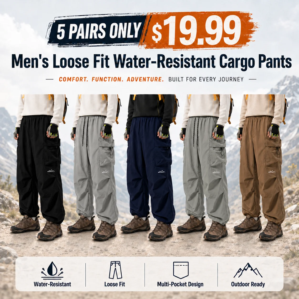 Men's Loose Fit Water-Resistant Cargo Pants