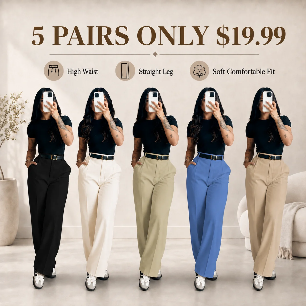 Women's High Waist Straight Leg Suit Pants