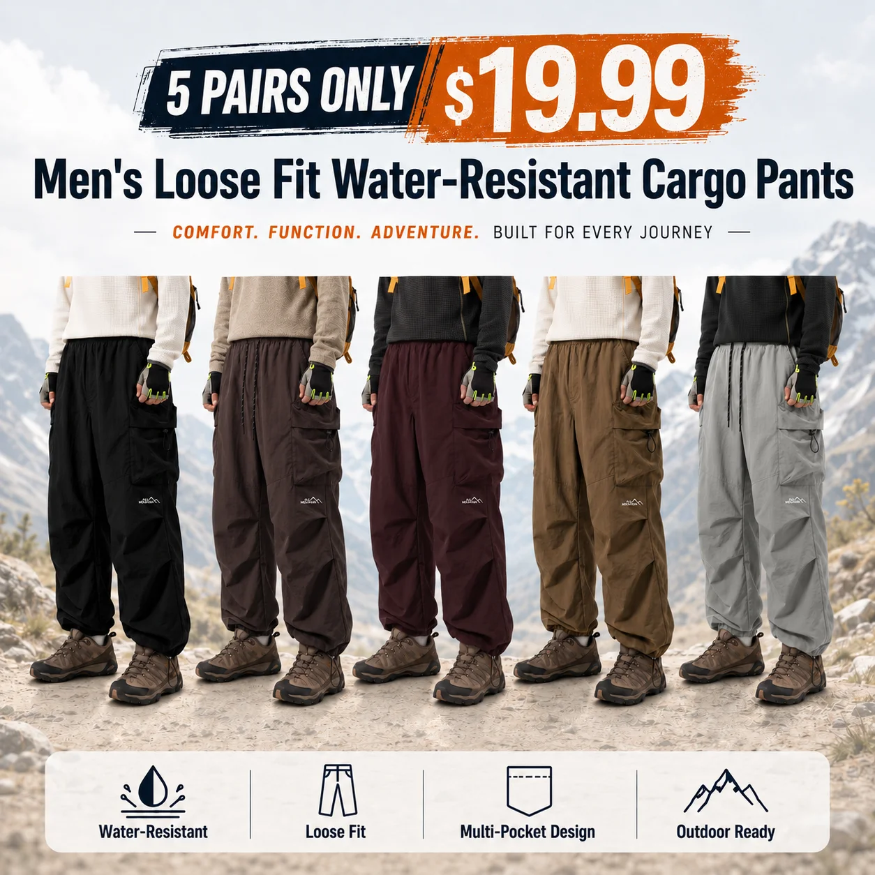 Men's Loose Fit Water-Resistant Cargo Pants