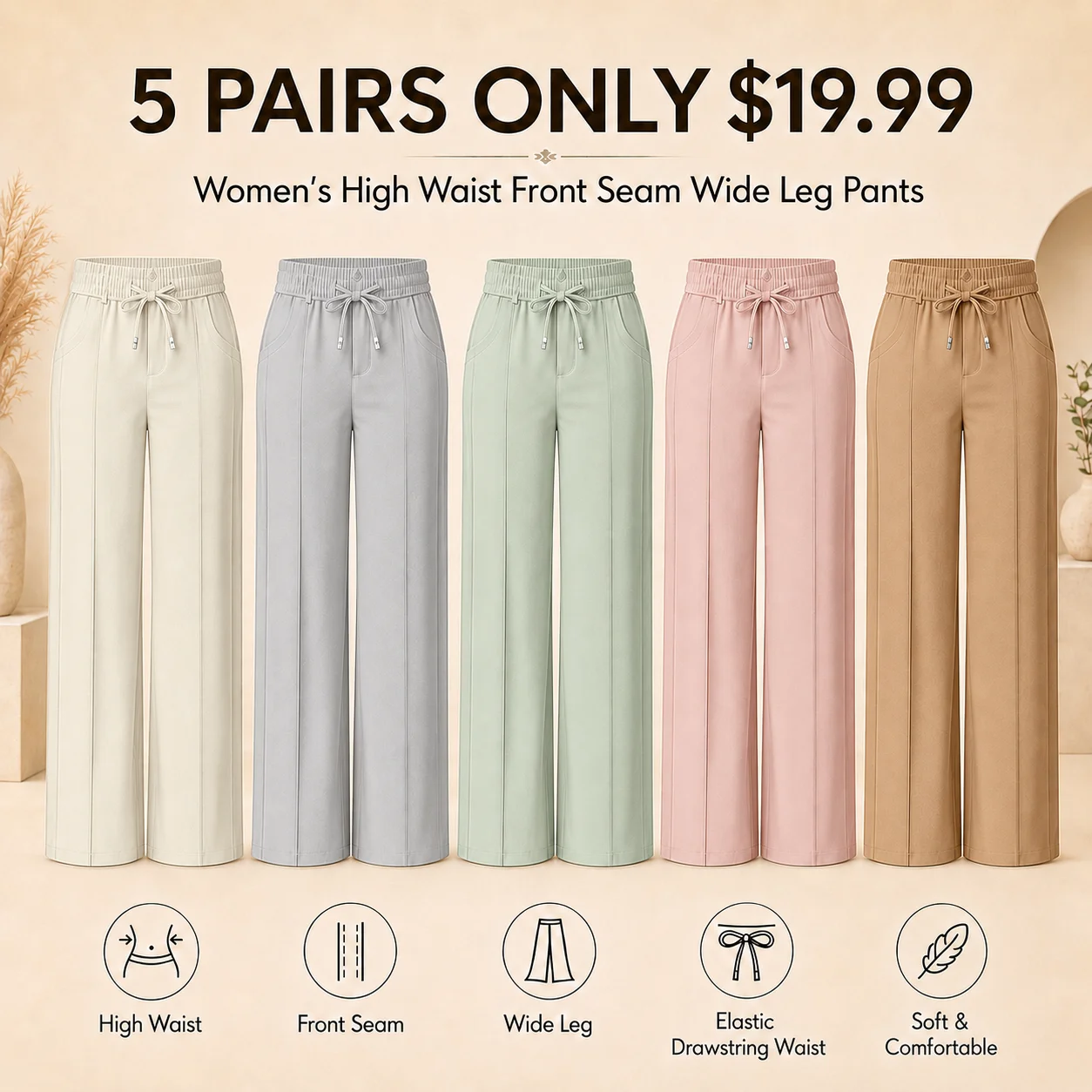 Women's High Waist Front Seam Wide Leg Pants
