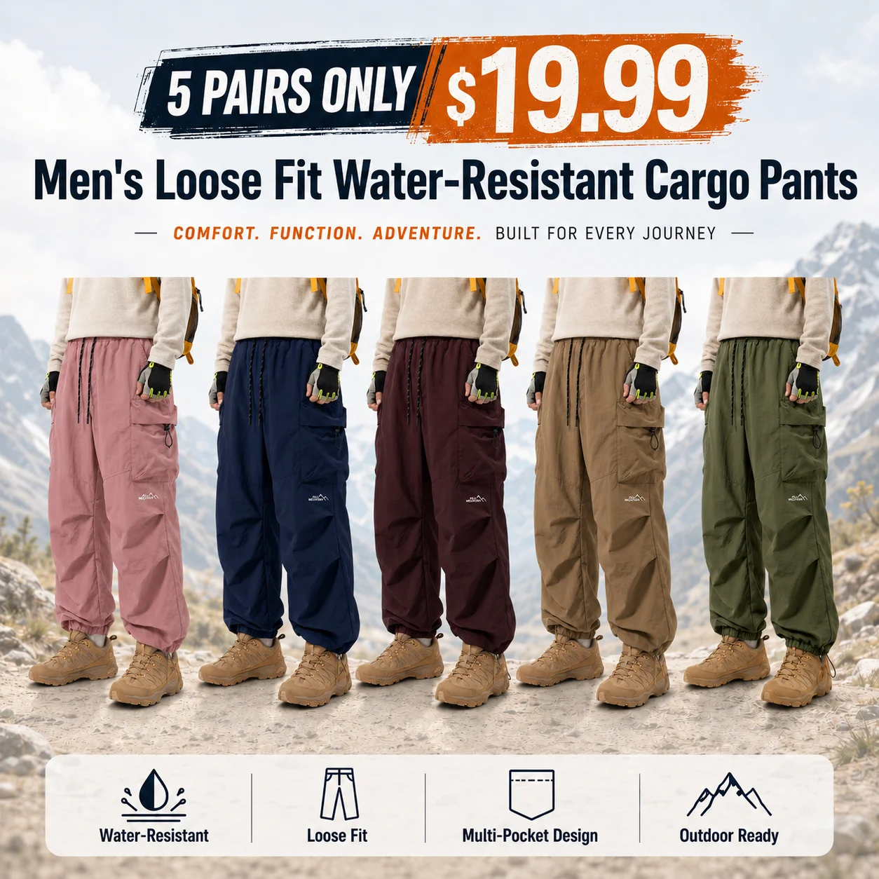 Men's Loose Fit Water-Resistant Cargo Pants