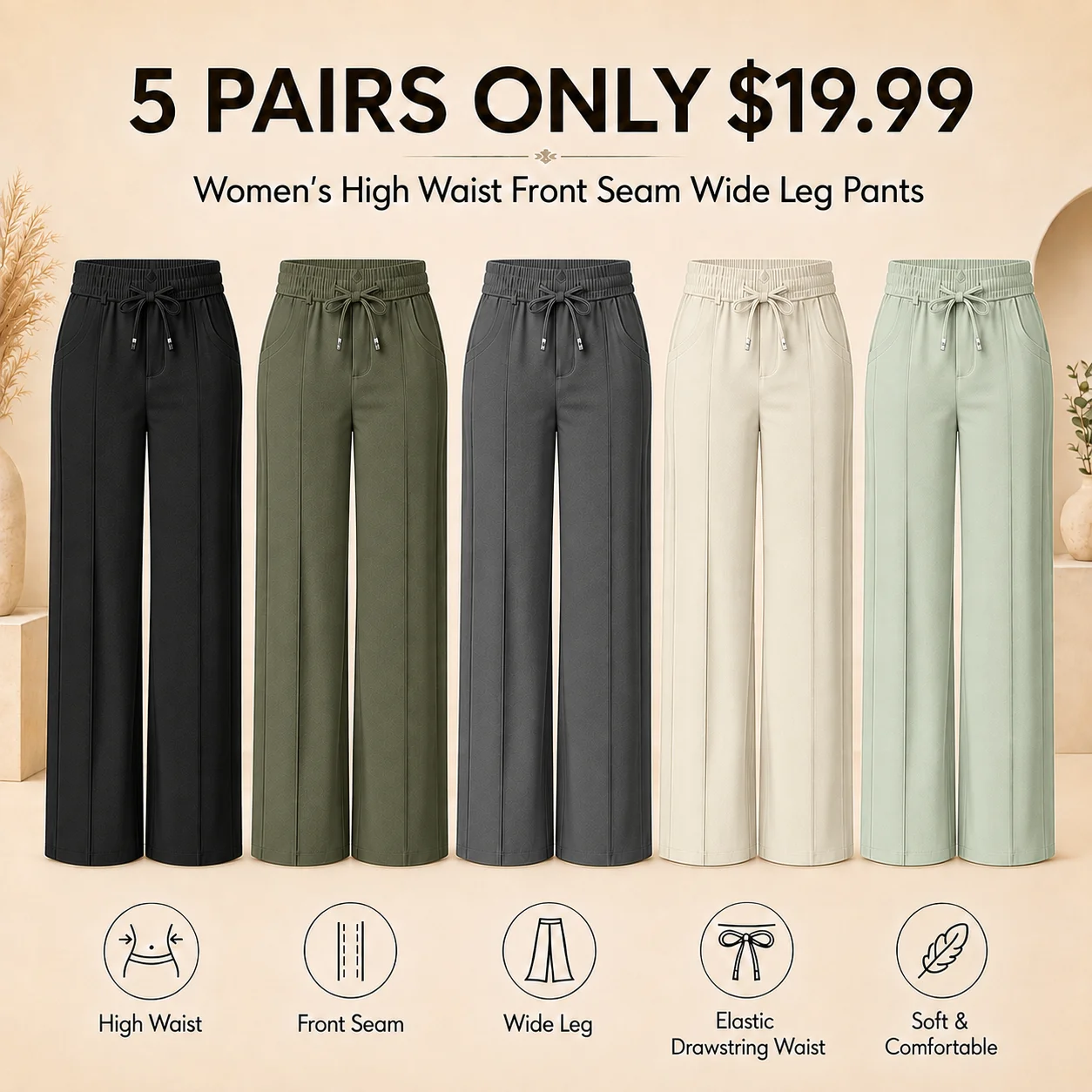 Women's High Waist Front Seam Wide Leg Pants