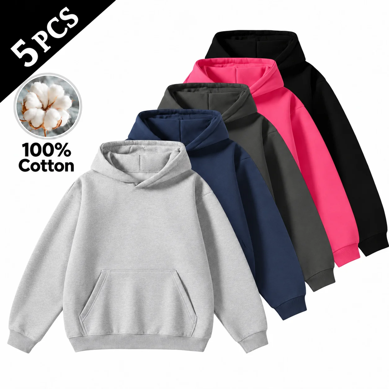 Unisex 100% Cotton Soft Breathable Regular-Fit Long Sleeve Pullover Hoodie