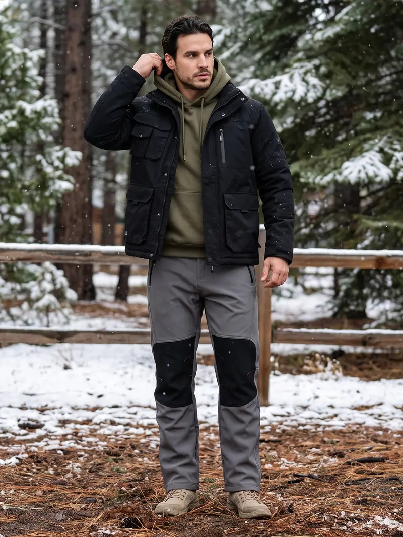 【Creator's Pick】GOPUNE Men's Waterproof Pants Insulated Cold weather Hiking Winter Snow Ski Softshell Outdoor Pants Zipper Pockets Climbing Jogger Trousers Thermal Lined Menswear