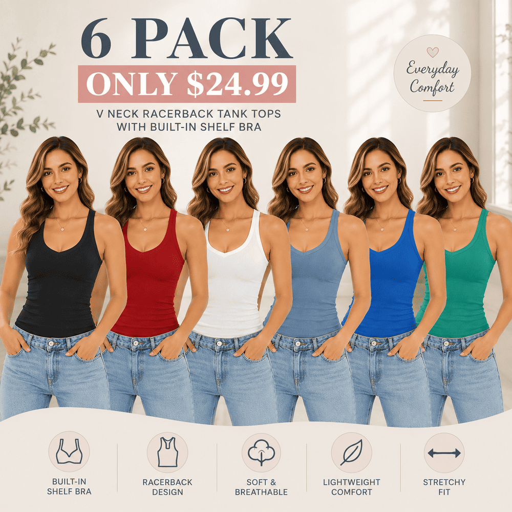 Women’s V-Neck Cotton Tank Top with Built-In Shelf Bra