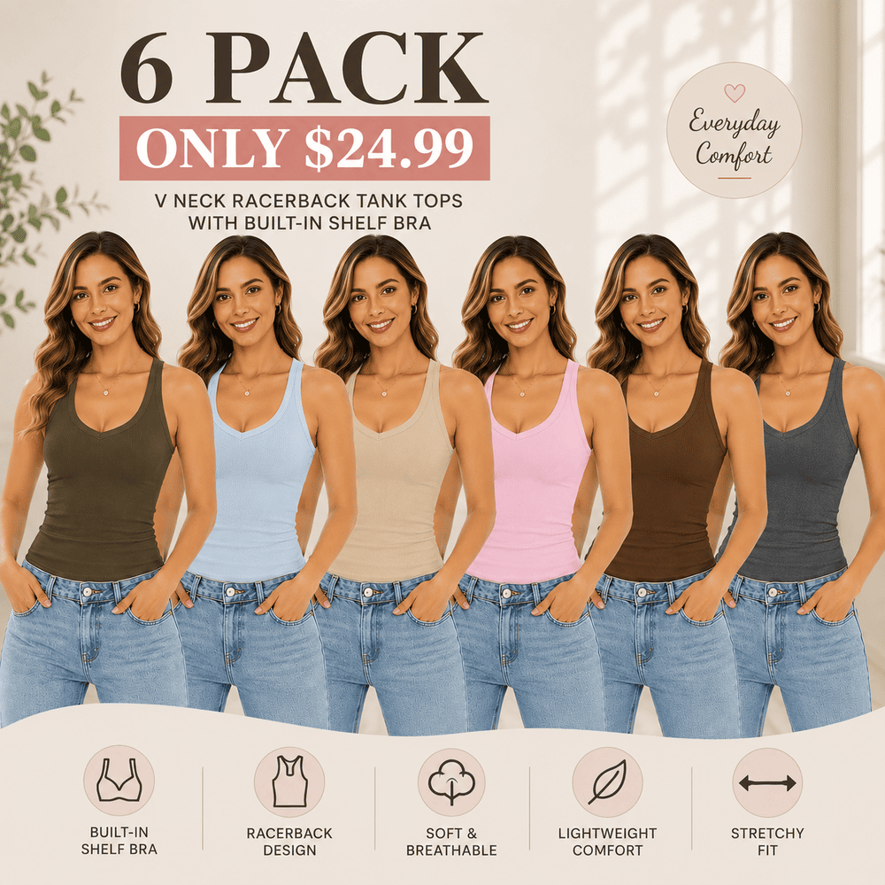 Women’s V-Neck Cotton Tank Top with Built-In Shelf Bra