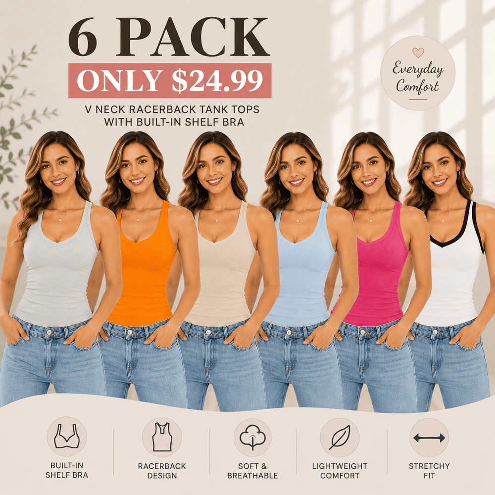 Women’s V-Neck Cotton Tank Top with Built-In Shelf Bra