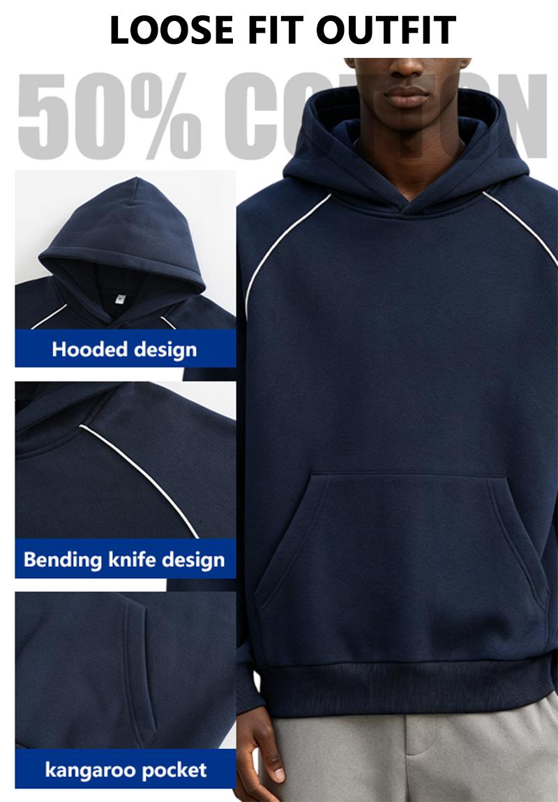 Men&rsquo;s cotton blend hooded pullover sweatshirt, long sleeves, regular fit, soft, breathable, durable, comfortable for everyday wear, machine washable, casual outdoor urban streetwear with a soccer vibe.