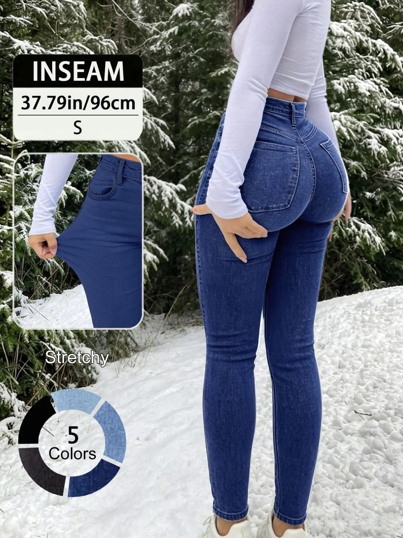 Elegant High Waist Long Skinny Denim Jeans for Women - Image 7