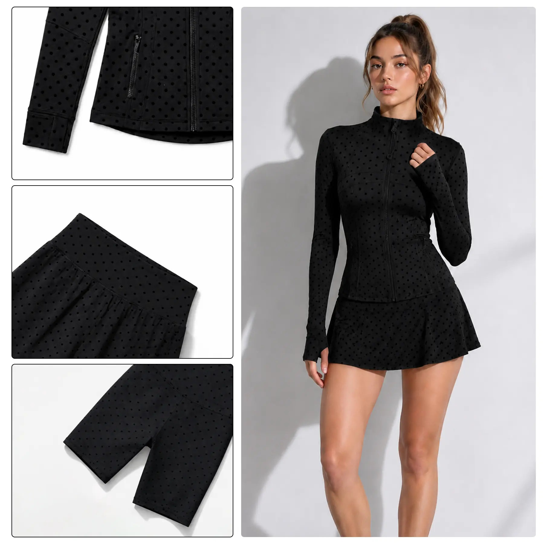 Women’s Summer Sports Jacket with Zip Up & Polka Dot Design