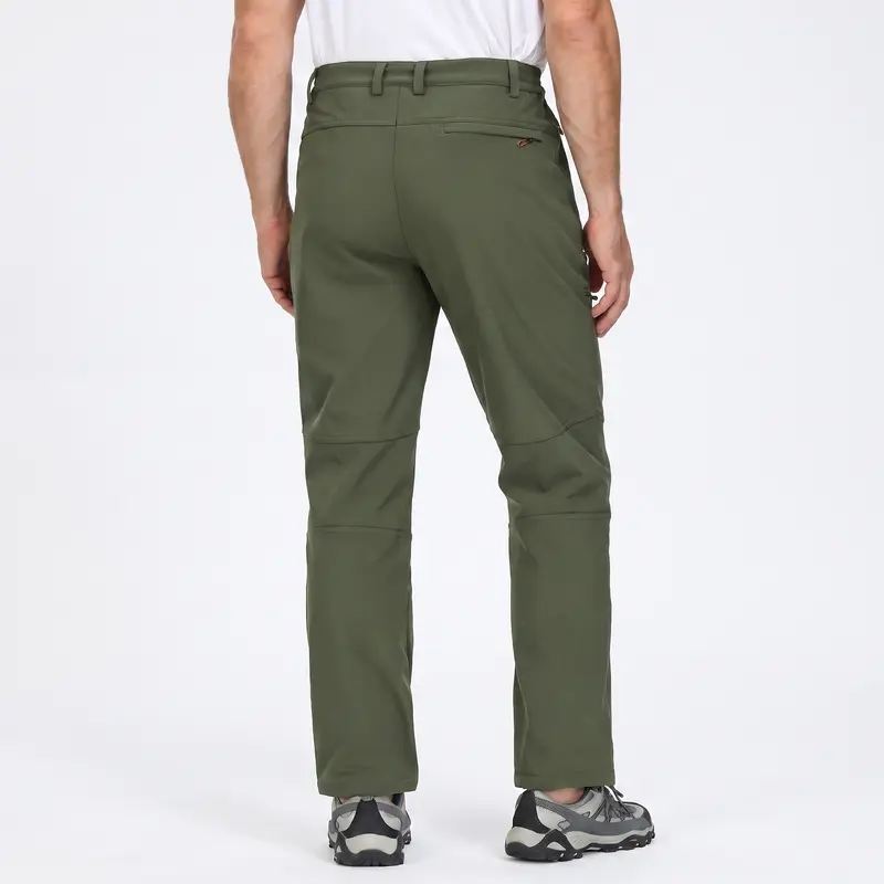 Men's Water-Resistant Fleece-Lined Snow Pants with 4 Zip Pockets & Reinforced Knees