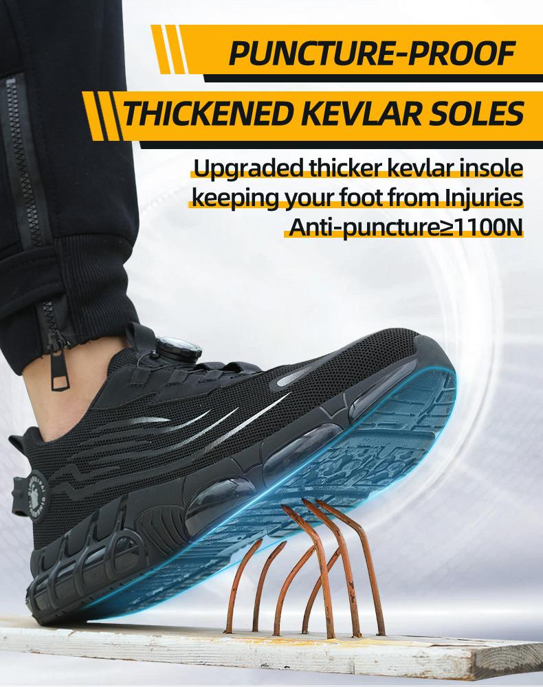 Men's Lace Up Low Top Anti Piercing & Anti Smashing Safety Shoes with Rotating Button, Casual Comfortable Breathable Contrast Mesh Work Shoes, Contrast Mesh Design Anti-slip Shoes for Outdoor Work, Working Shoes