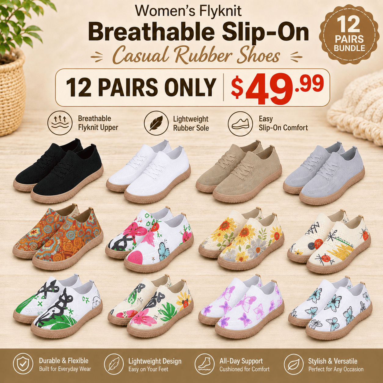 Women's Flyknit Breathable Slip-On Casual Shoes