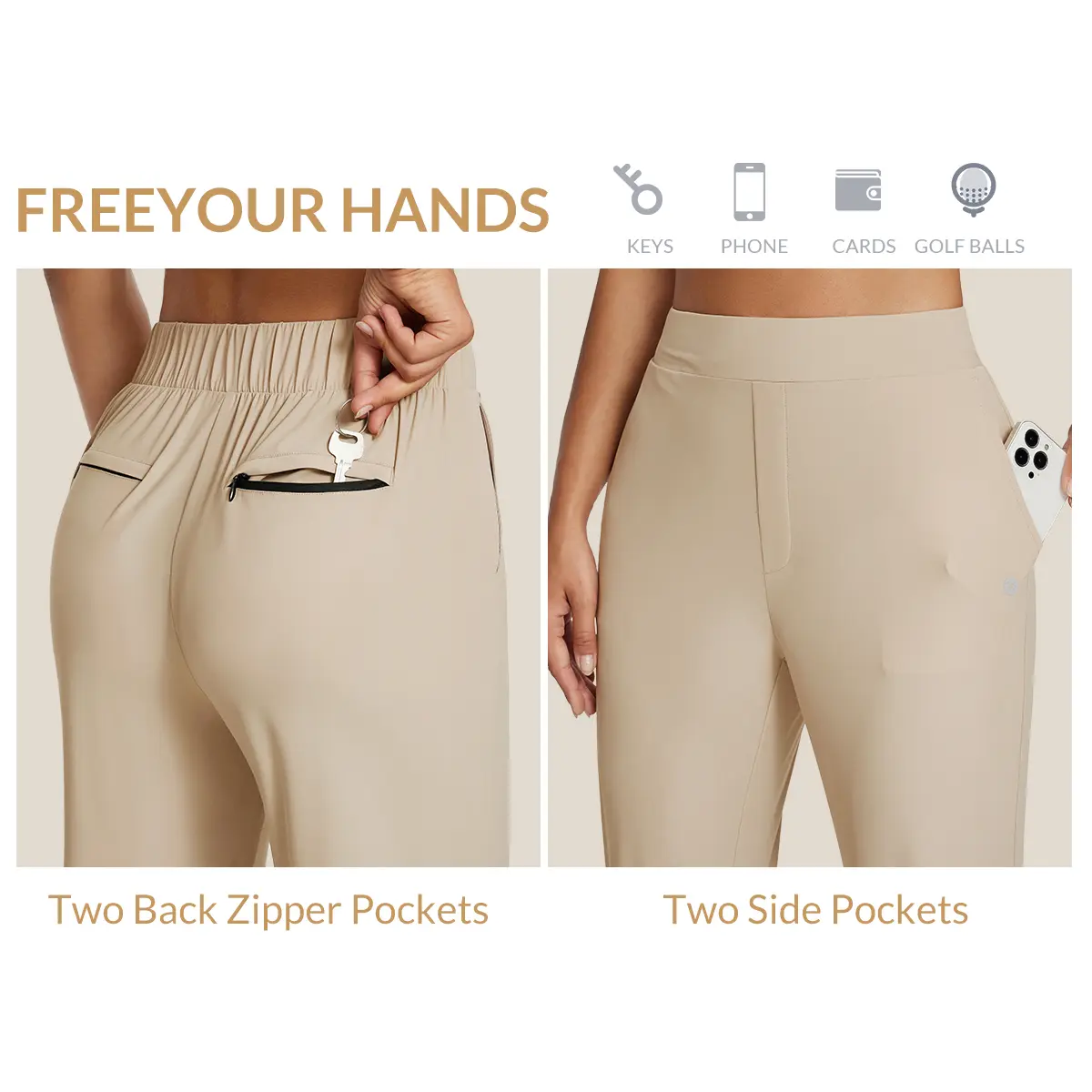 Women's UPF50 Stretch Ankle Pants with Zipper Pockets
