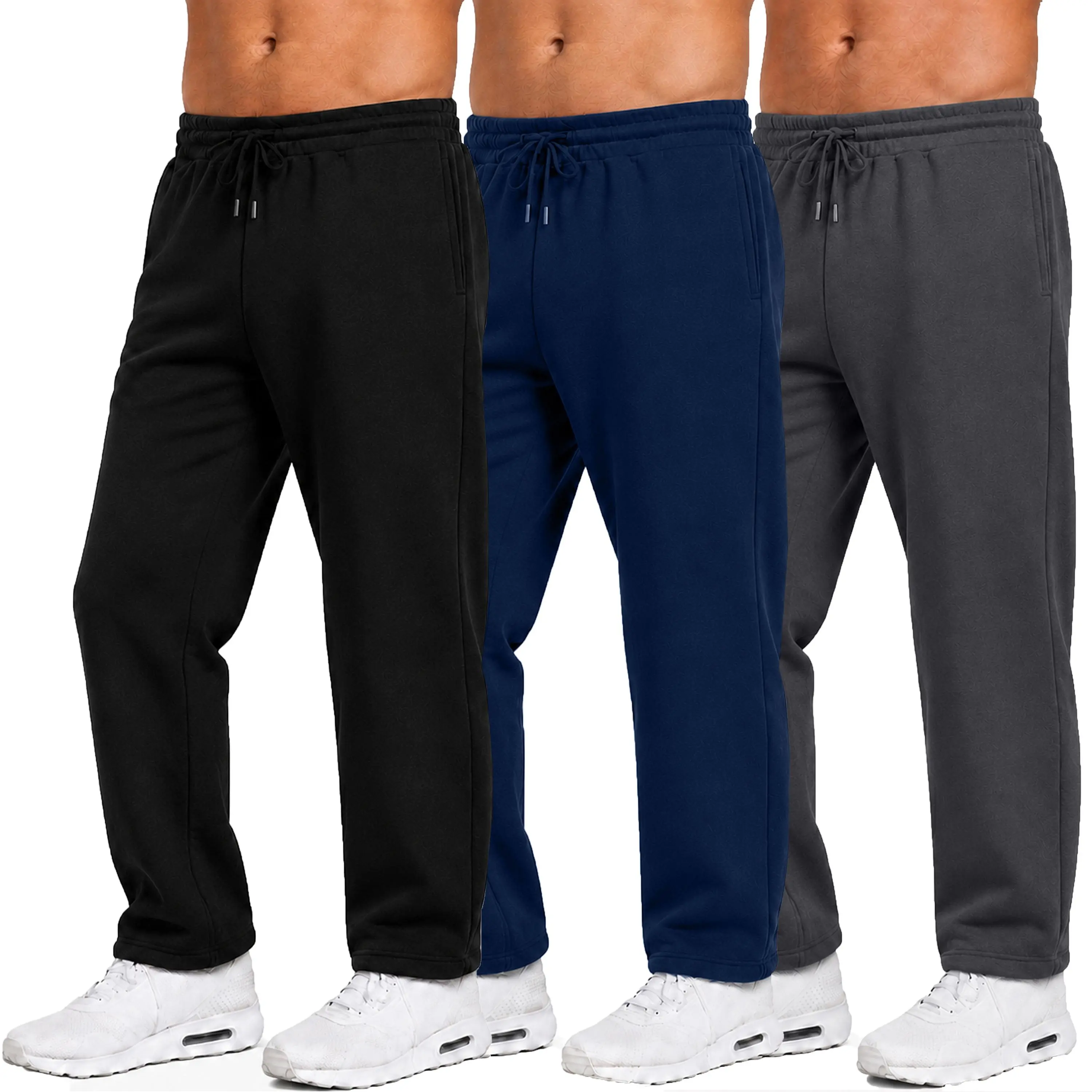 Men's Heavyweight Fleece Sweatpants 3-Pack Open Bottom Comfortable Fit