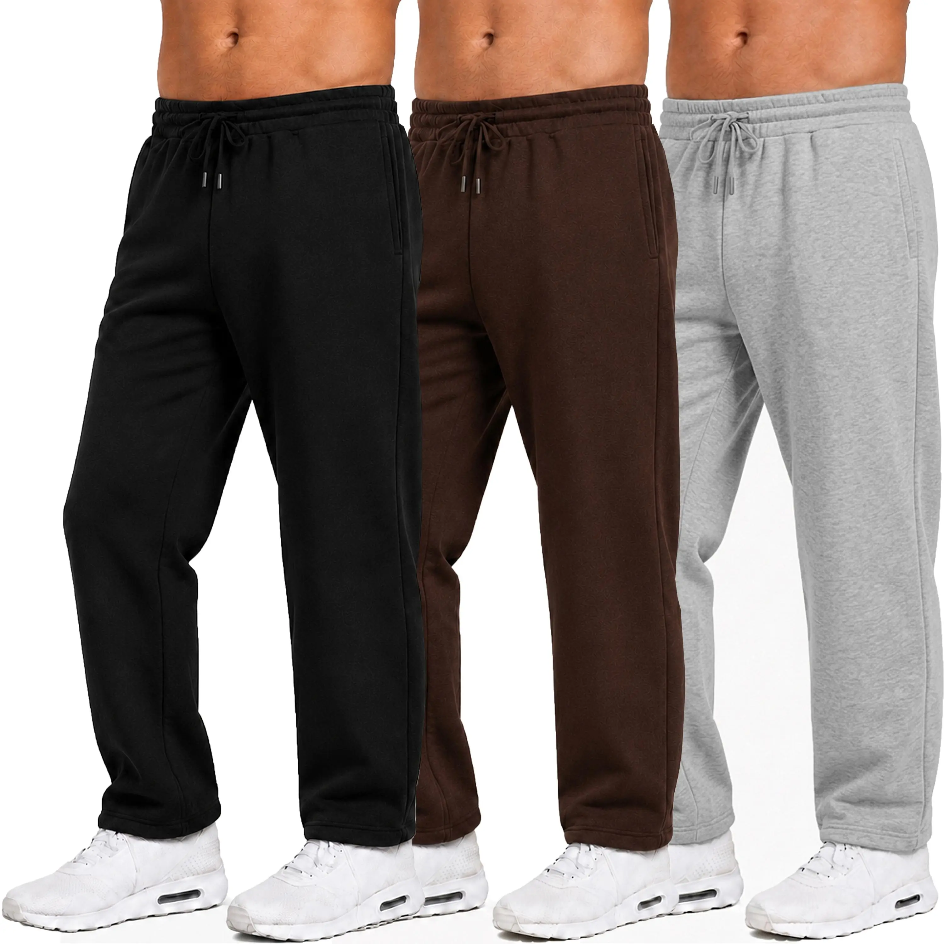 Men's Heavyweight Fleece Sweatpants 3-Pack Open Bottom Comfortable Fit