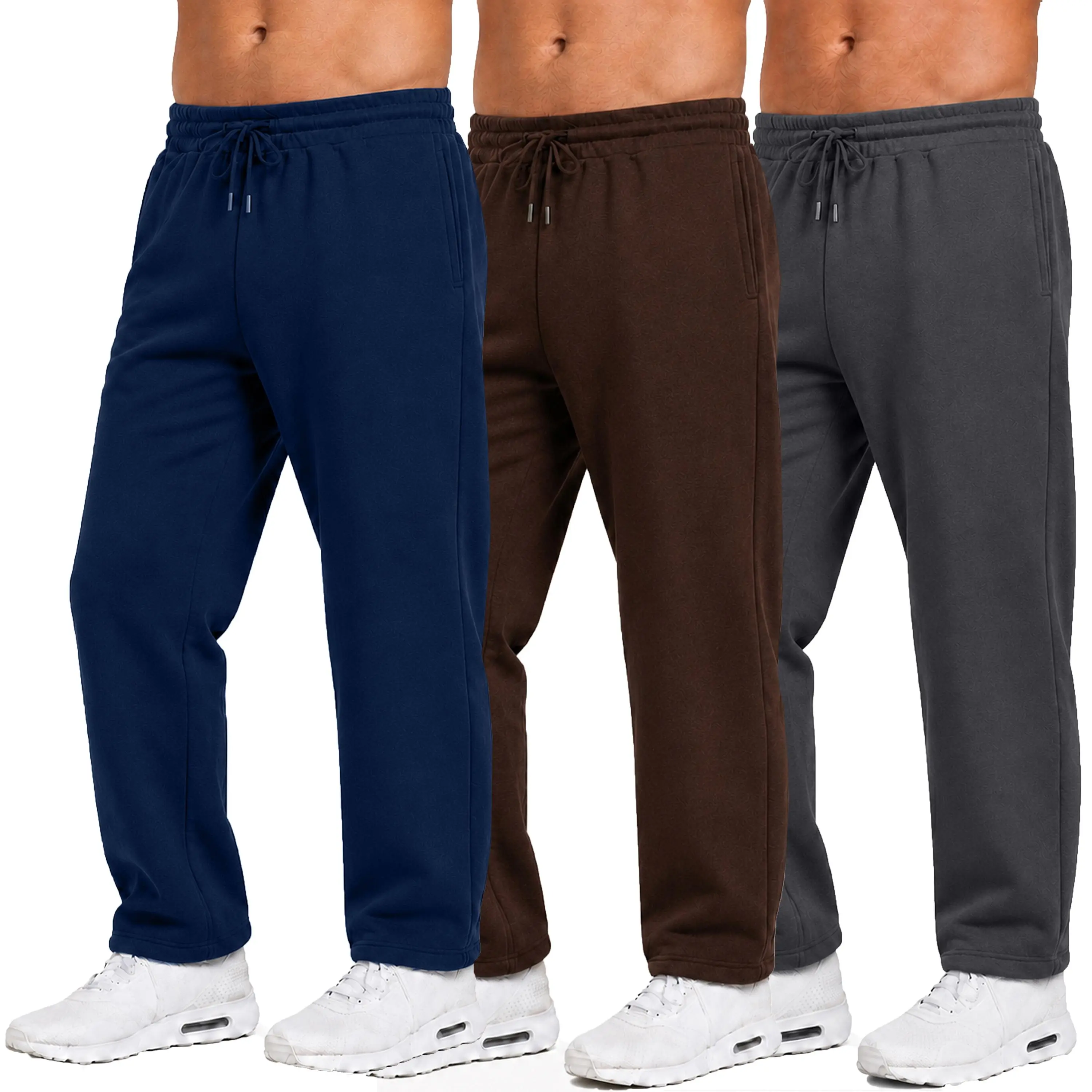 Men's Heavyweight Fleece Sweatpants 3-Pack Open Bottom Comfortable Fit