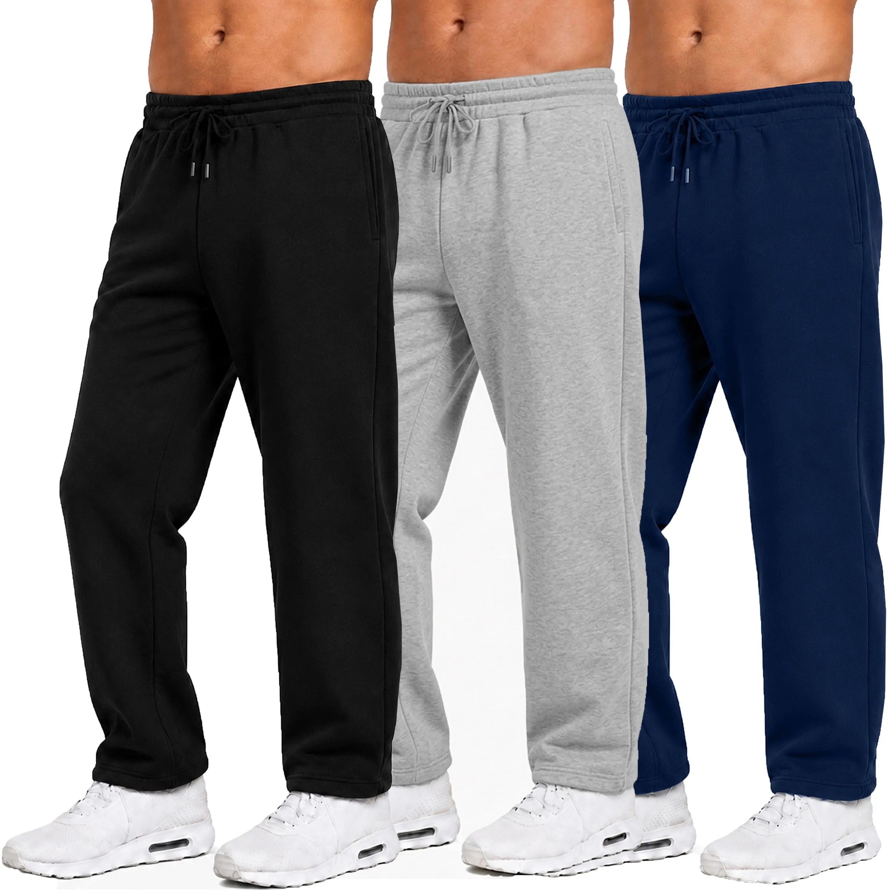 Men's Heavyweight Fleece Sweatpants 3-Pack Open Bottom Comfortable Fit