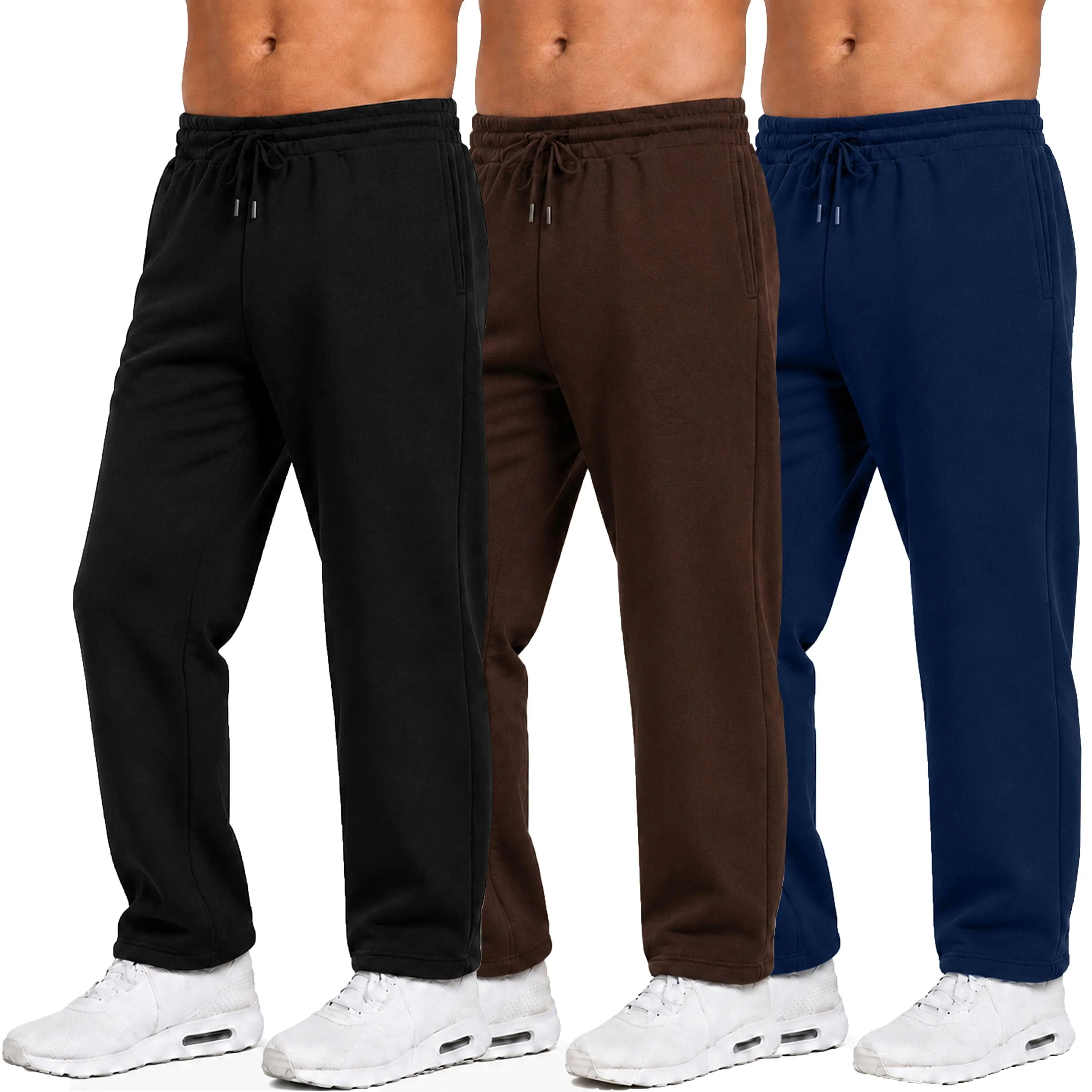Men's Heavyweight Fleece Sweatpants 3-Pack Open Bottom Comfortable Fit