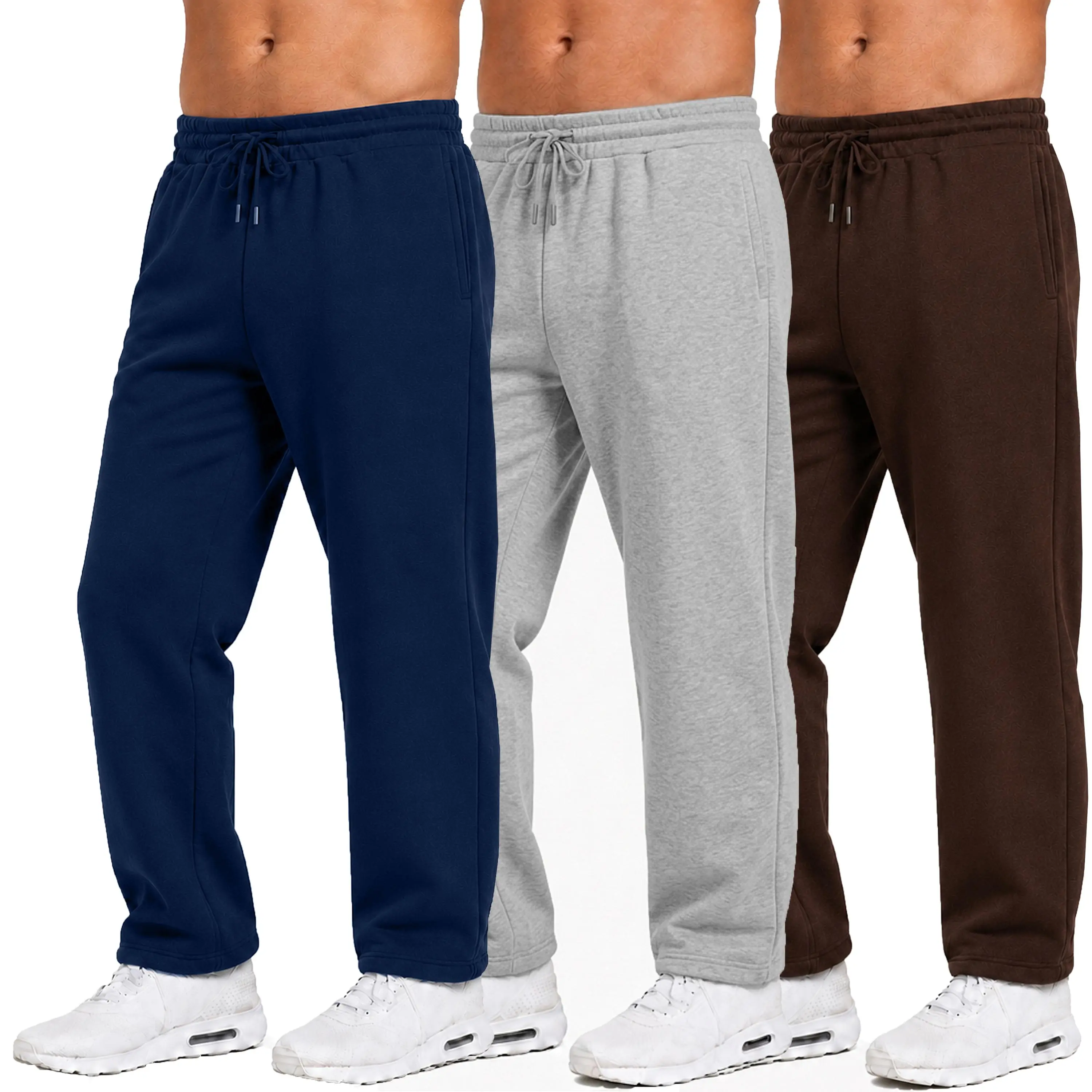 Men's Heavyweight Fleece Sweatpants 3-Pack Open Bottom Comfortable Fit